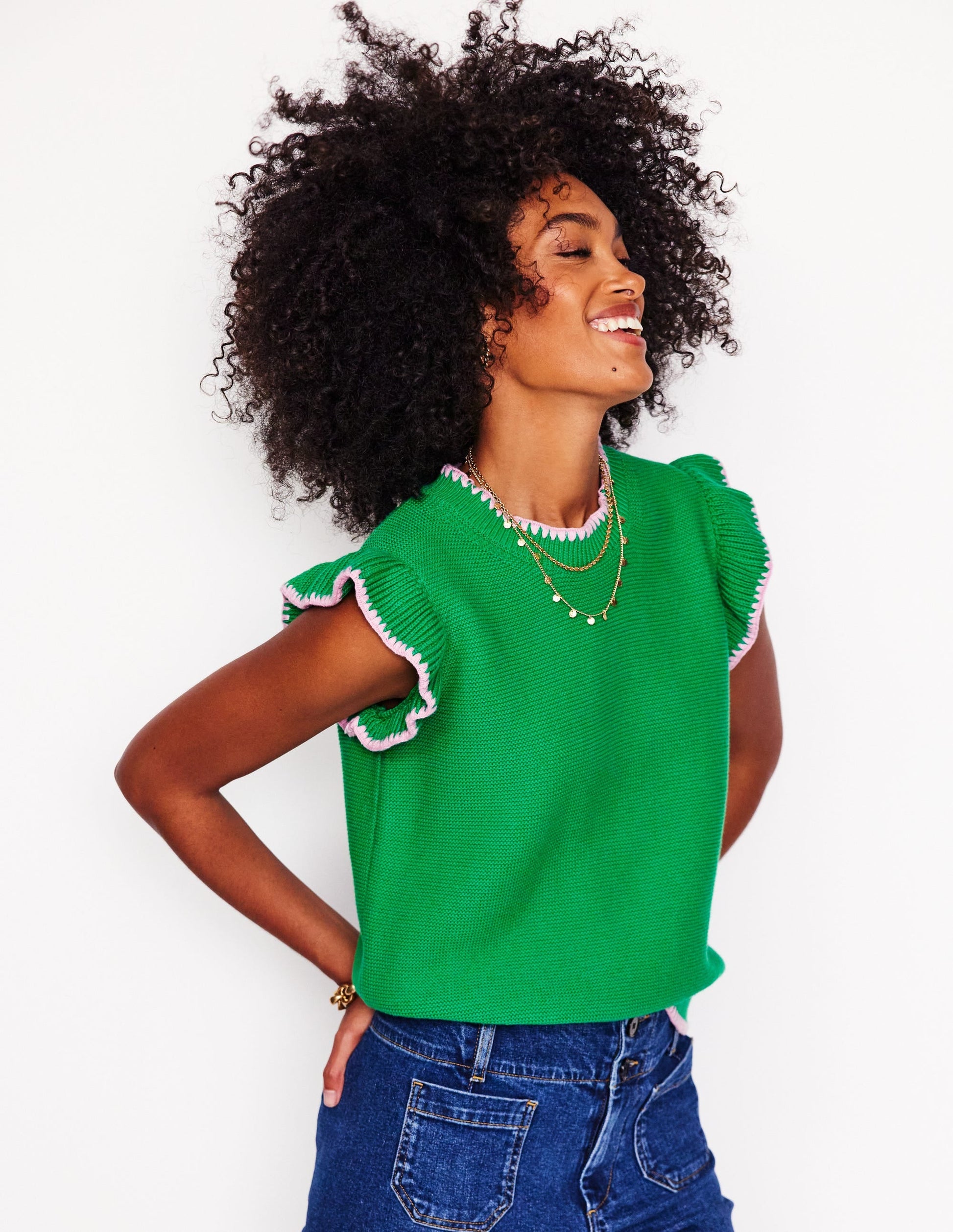 Lena Stitch Detail Tank-Rich Emerald-5