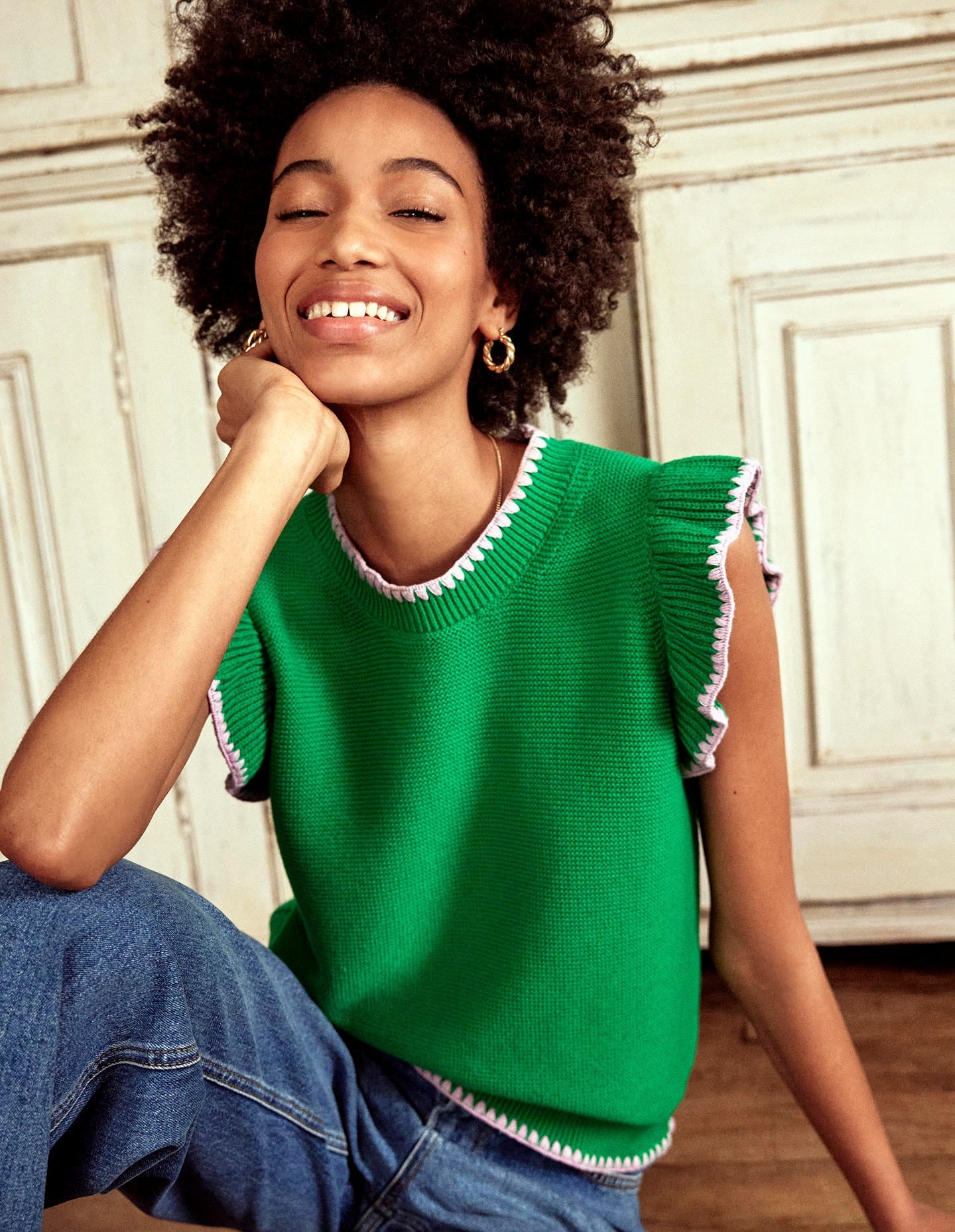 Lena Stitch Detail Tank-Rich Emerald-1