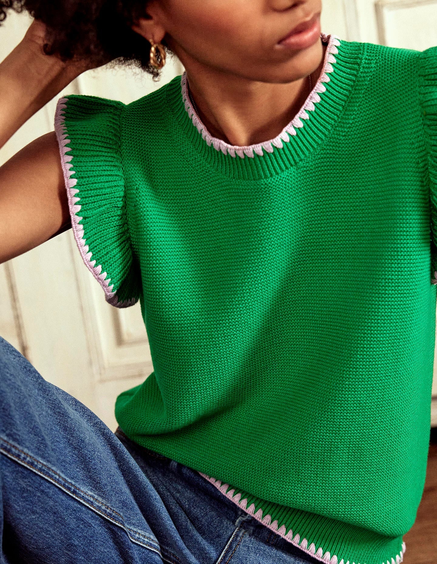 Lena Stitch Detail Tank-Rich Emerald-6