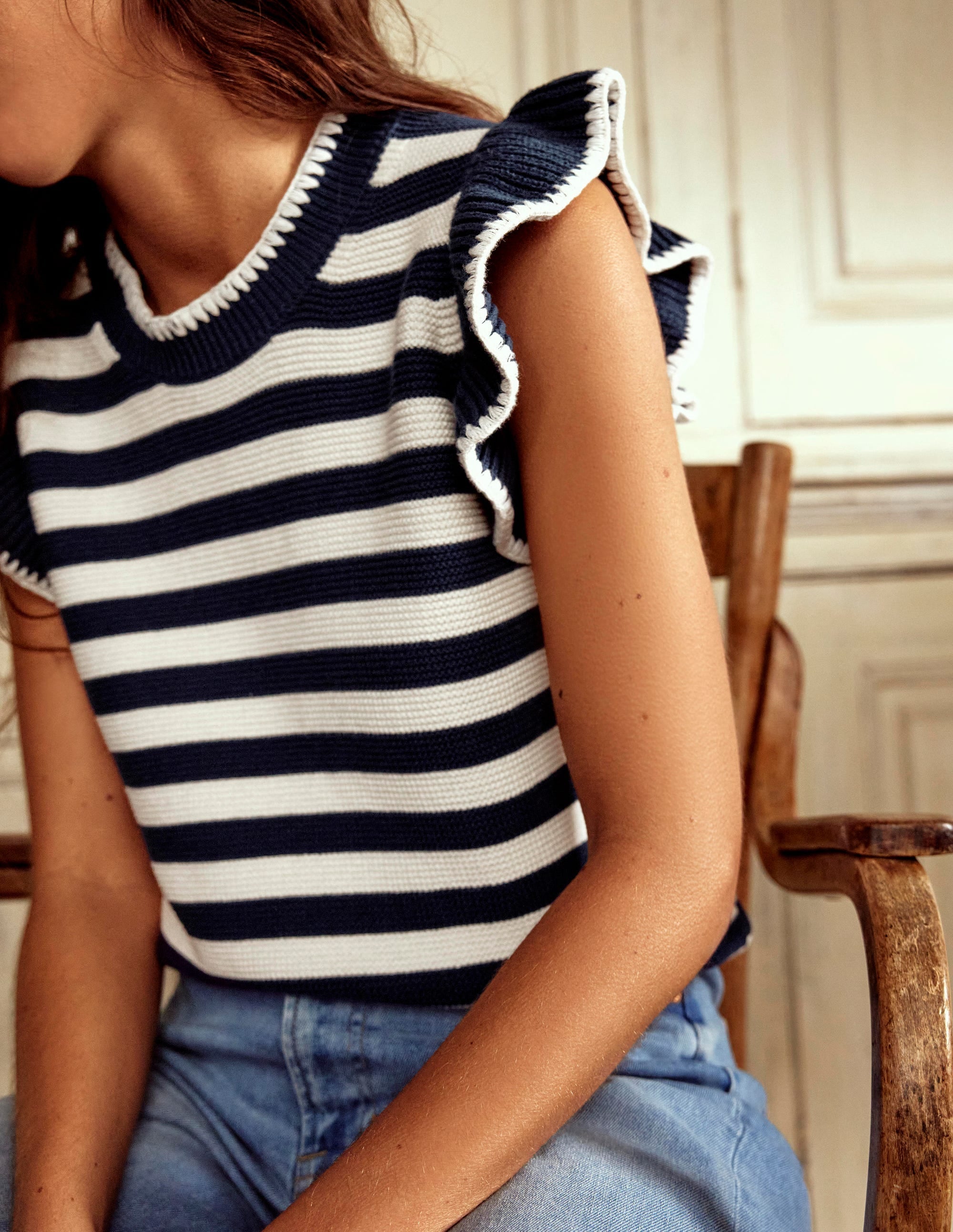 Lena Stitch Detail Tank-Navy and Ivory Stripe - Image 6