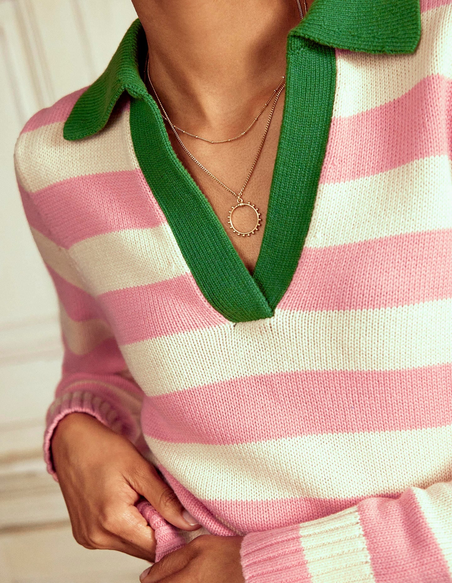 Sasha Cotton Striped Henley-Quartz Pink and Ivory Stripe - Image 6