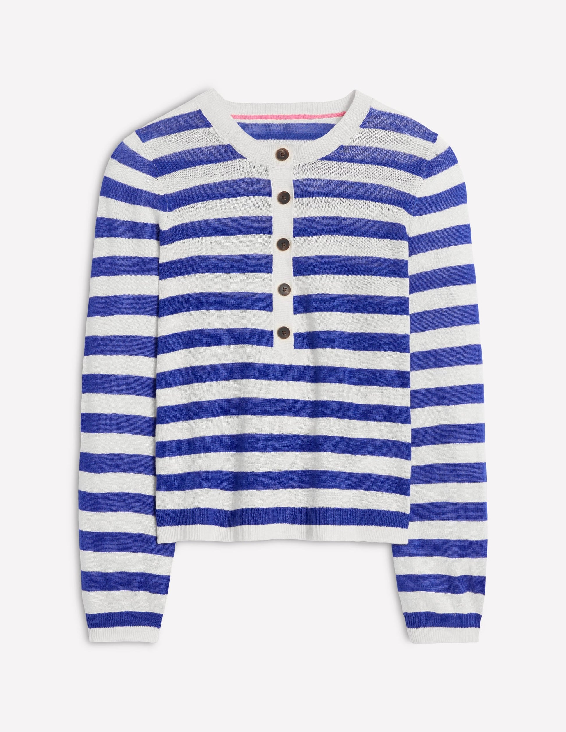 Liv Henley Linen Jumper-Bright Blue and Ivory Stripe-9