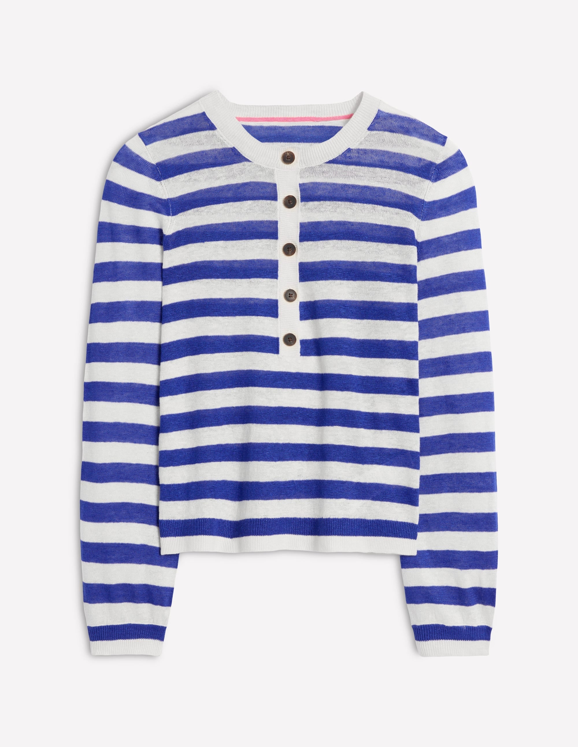 Liv Henley Linen Jumper-Bright Blue and Ivory Stripe - Image 9
