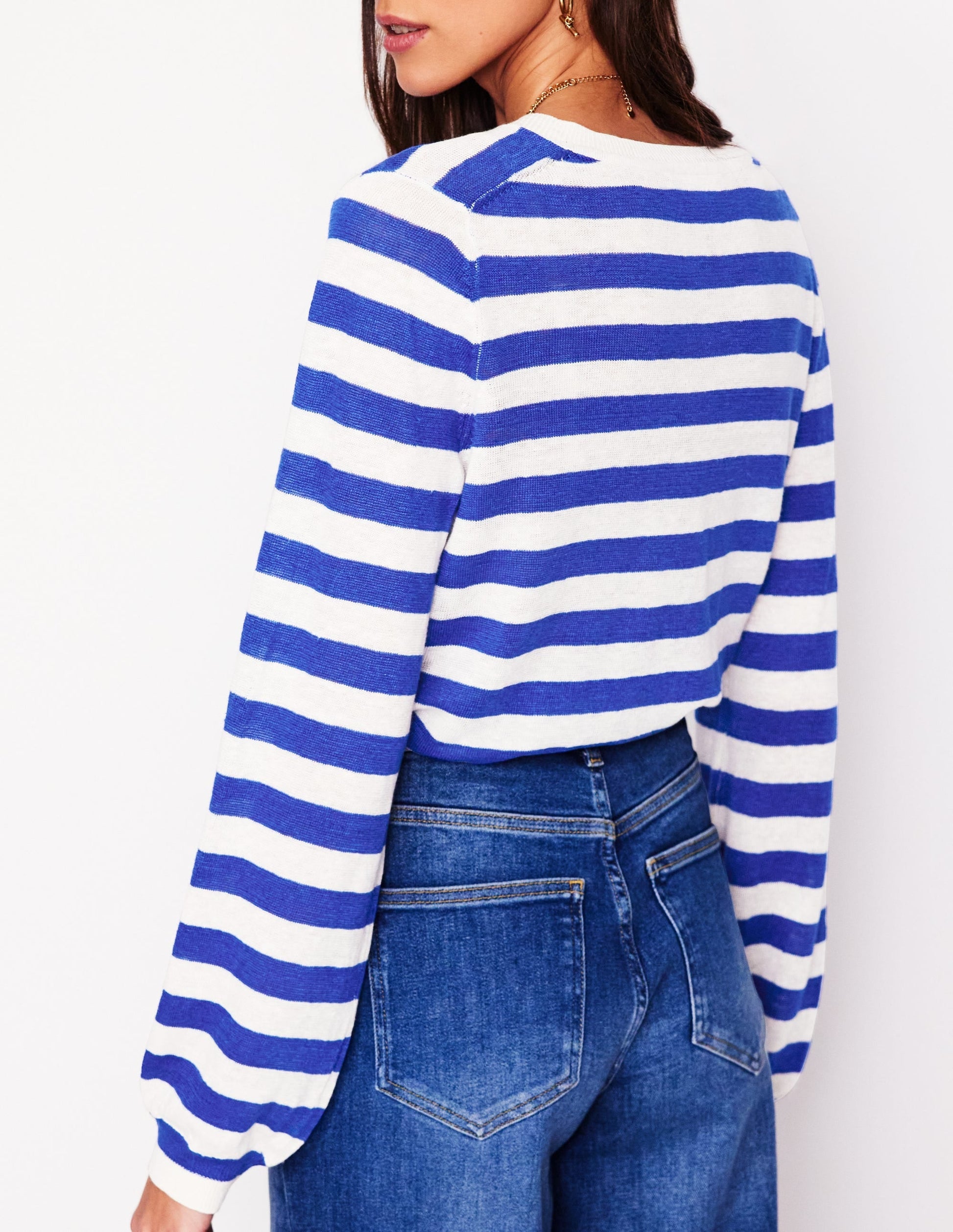 Liv Henley Linen Jumper-Bright Blue and Ivory Stripe-4
