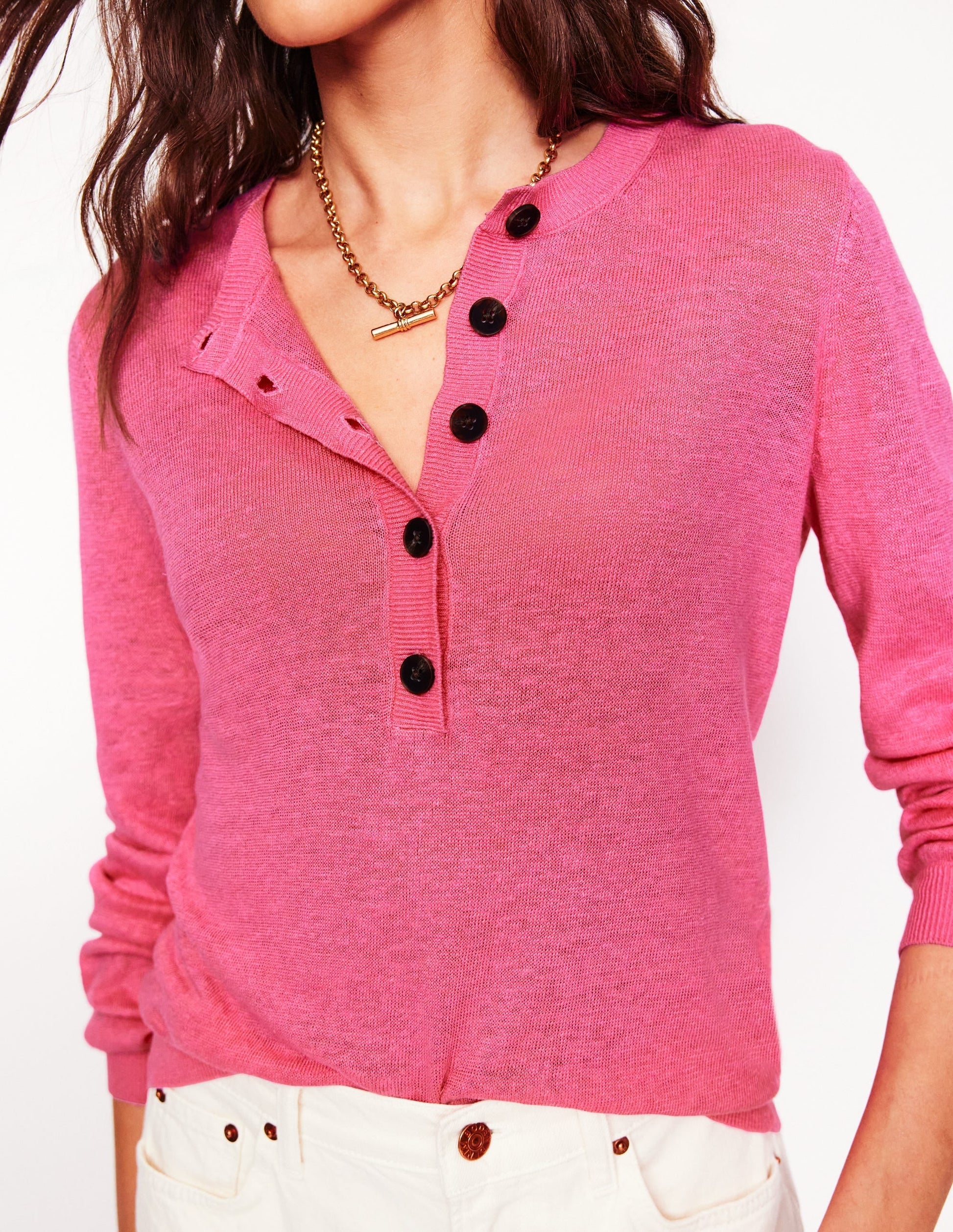 Liv Henley Linen Jumper-Pink Rose-3