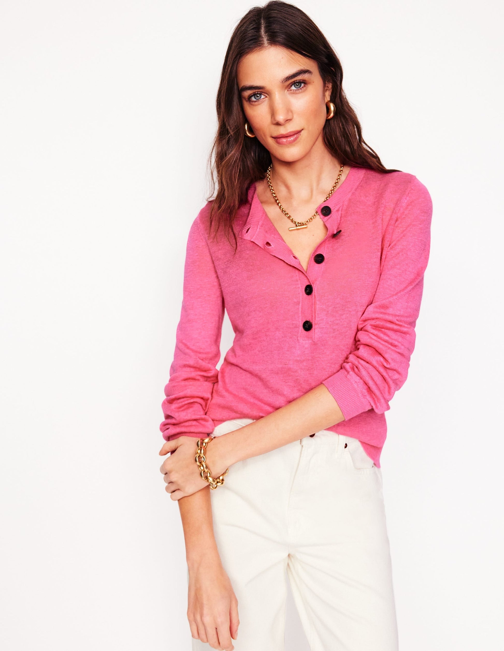 Liv Henley Linen Jumper-Pink Rose-5