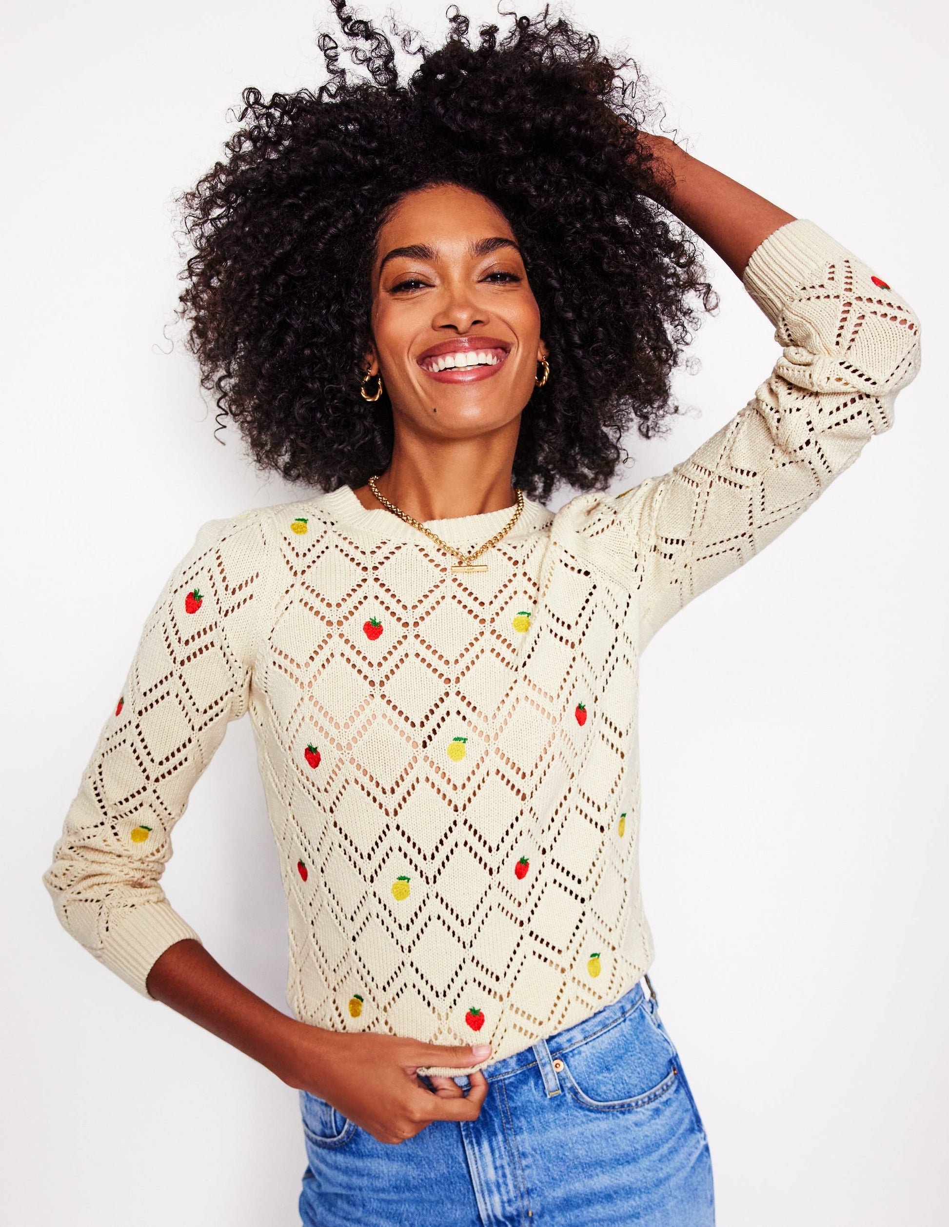 Enid Embroidered Jumper-Warm Ivory, Fruit-2