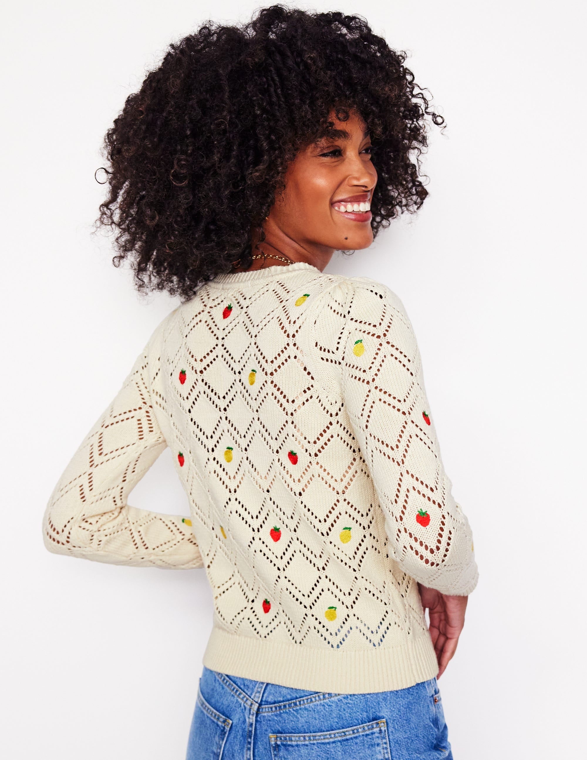 Enid Embroidered Jumper-Warm Ivory, Fruit - Image 4