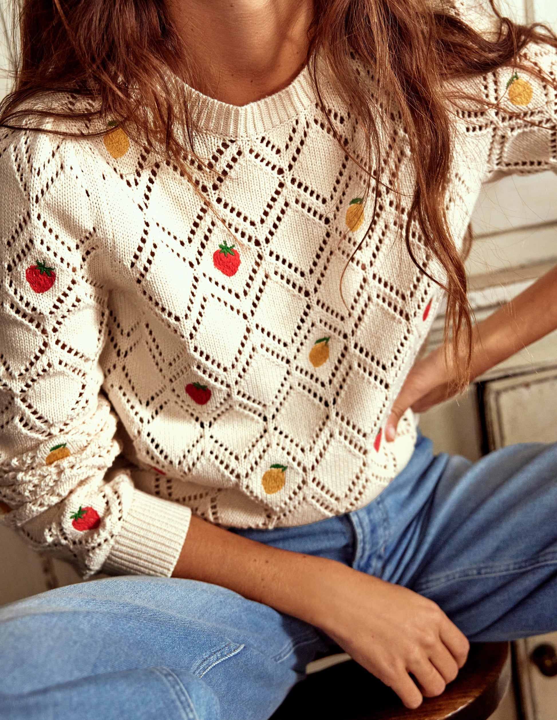 Enid Embroidered Jumper-Warm Ivory, Fruit-6