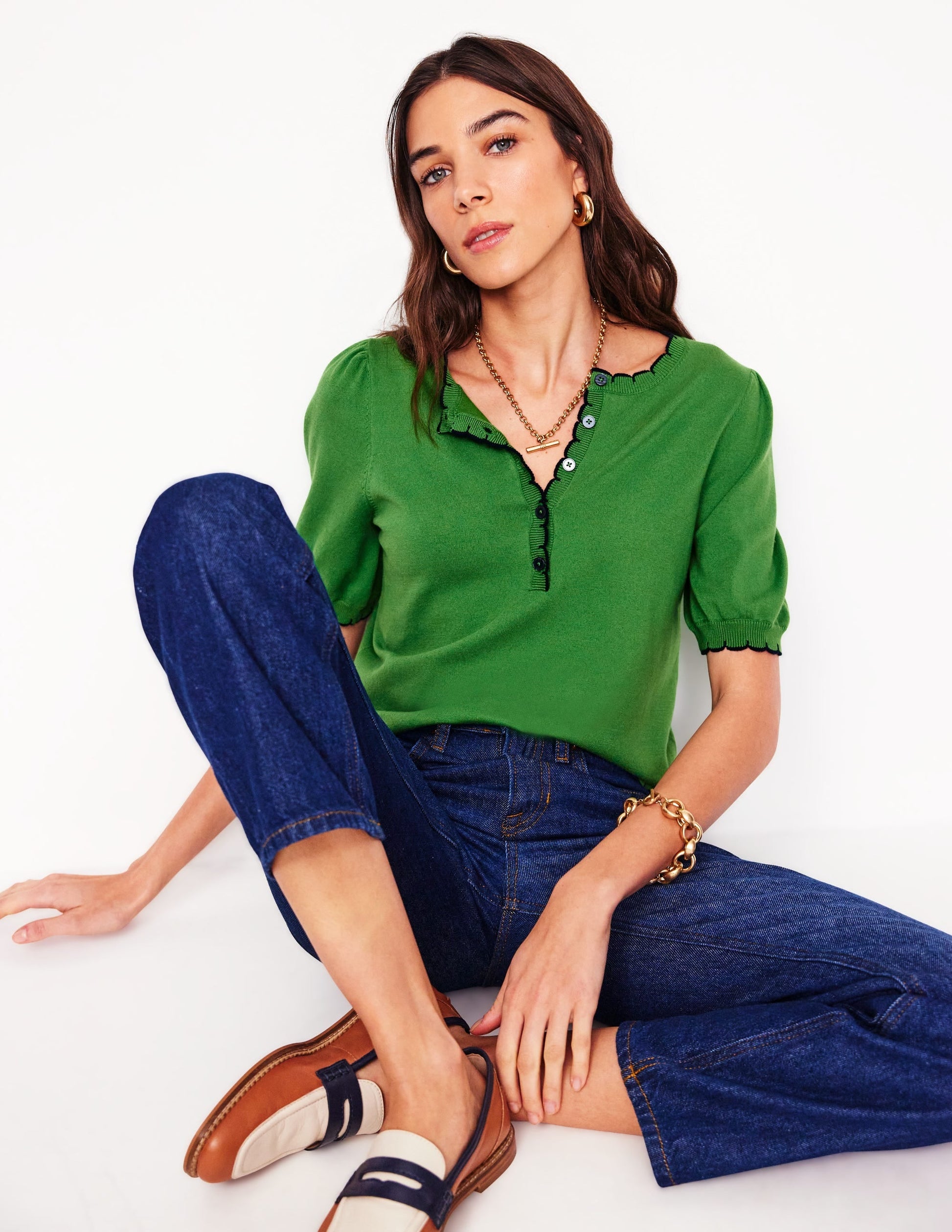 Pru Scallop Trim T-shirt-Paradise Green-2