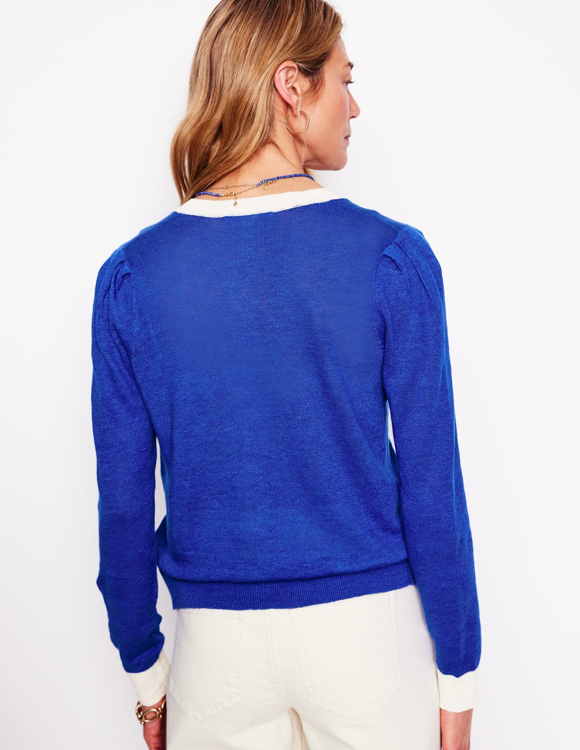 Liv V-Neck Linen Cardigan-Bright Blue-3