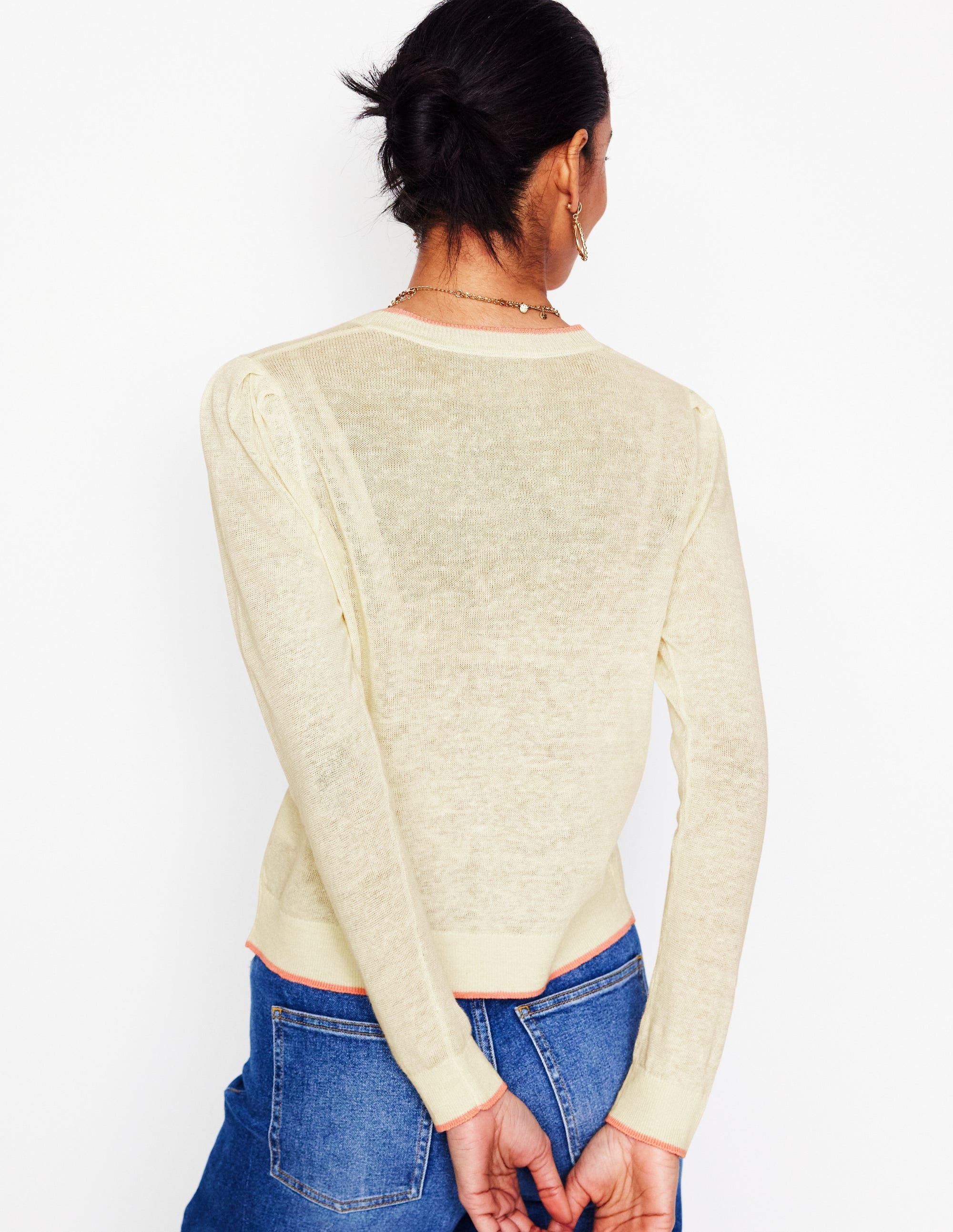 Liv V-Neck Linen Cardigan-Warm Ivory - Image 3