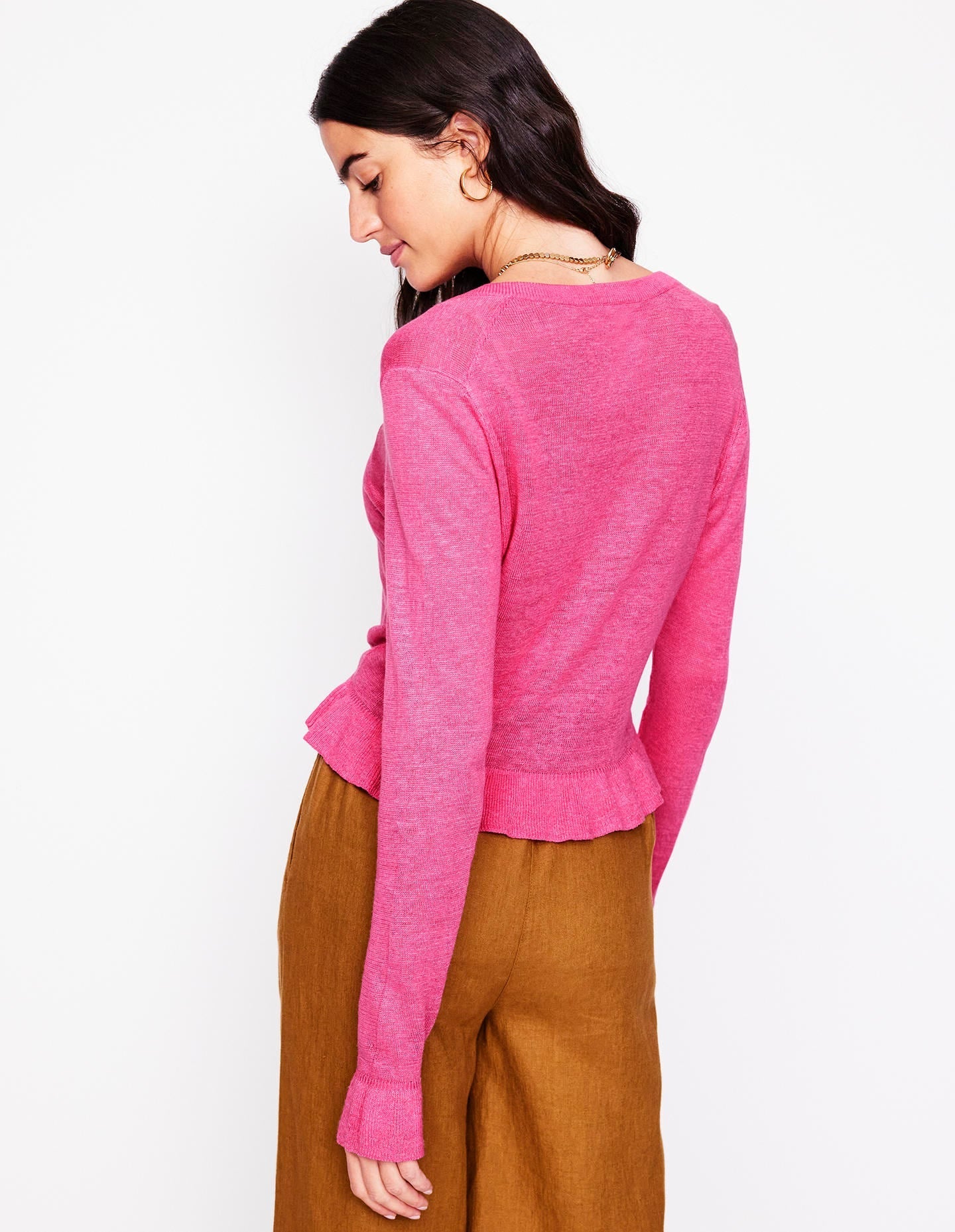 Josie Cropped Linen Cardigan-Sorbet Pink-2