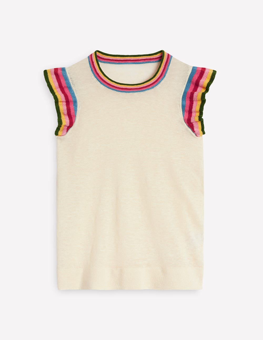 Josie Frilled Linen Tank-Warm Ivory, Multi Stripe-5
