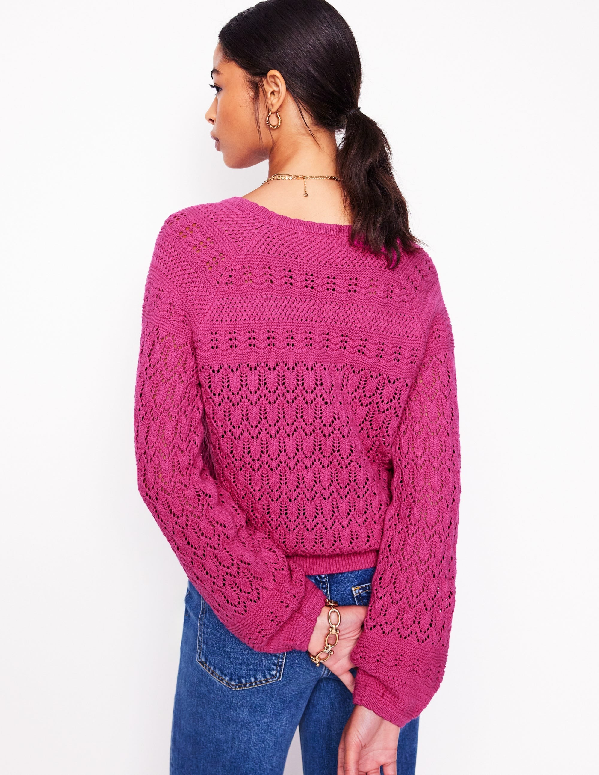 Elodie Stitch V-Neck Cardigan-Purple Damson - Image 3