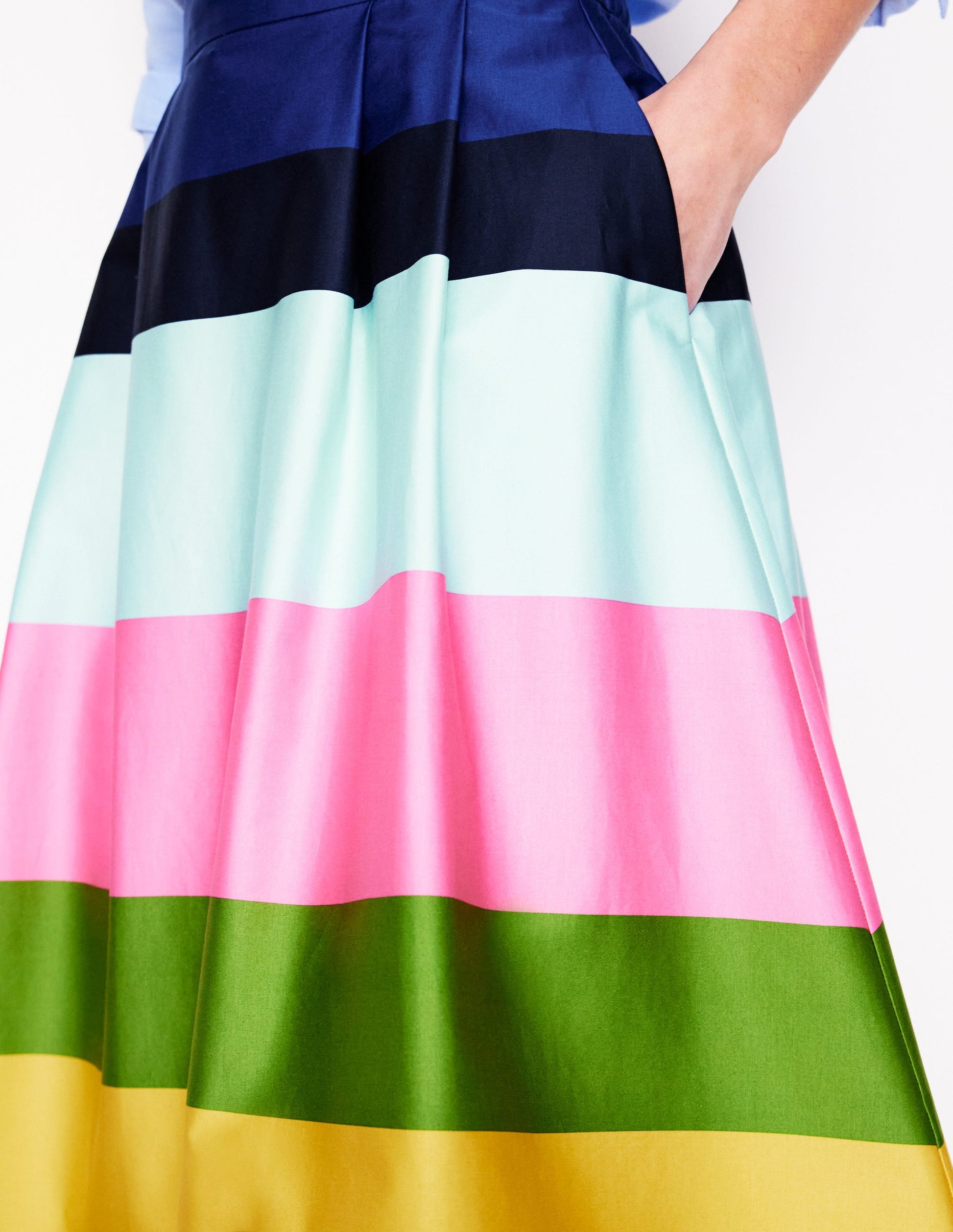 Isabella Cotton Sateen Skirt-Green and Pink Wide Stripe-3