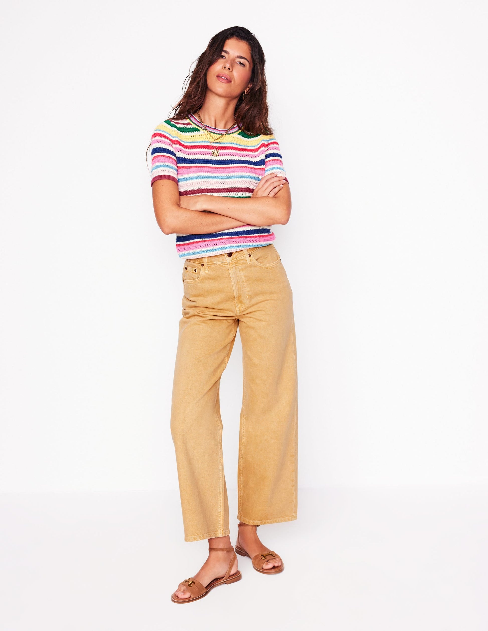 High Rise Straight Crop Jeans-Buttermilk Yellow-1