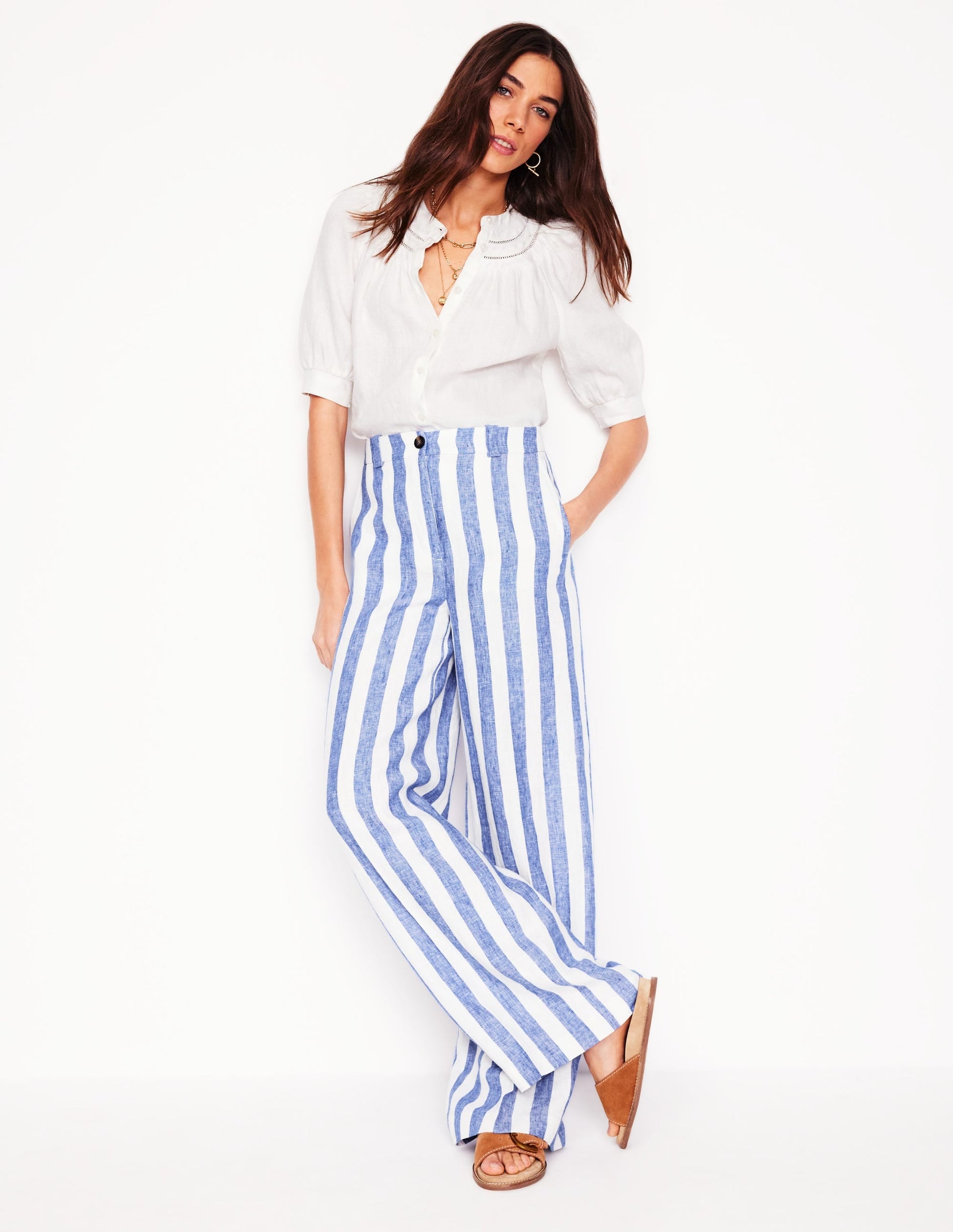 Westbourne Linen Trousers-Bright Blue Stripe-1