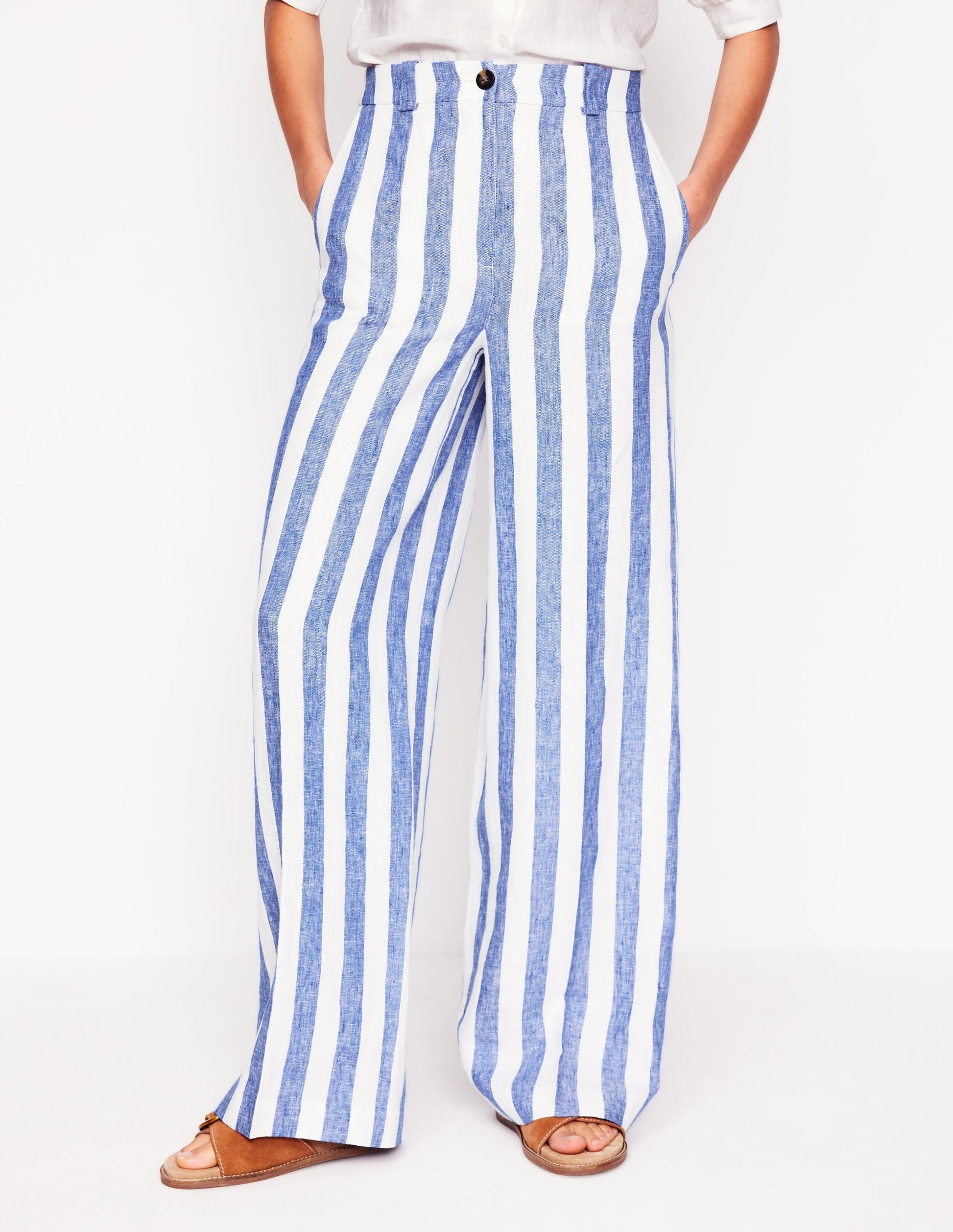 Westbourne Linen Trousers-Bright Blue Stripe-4