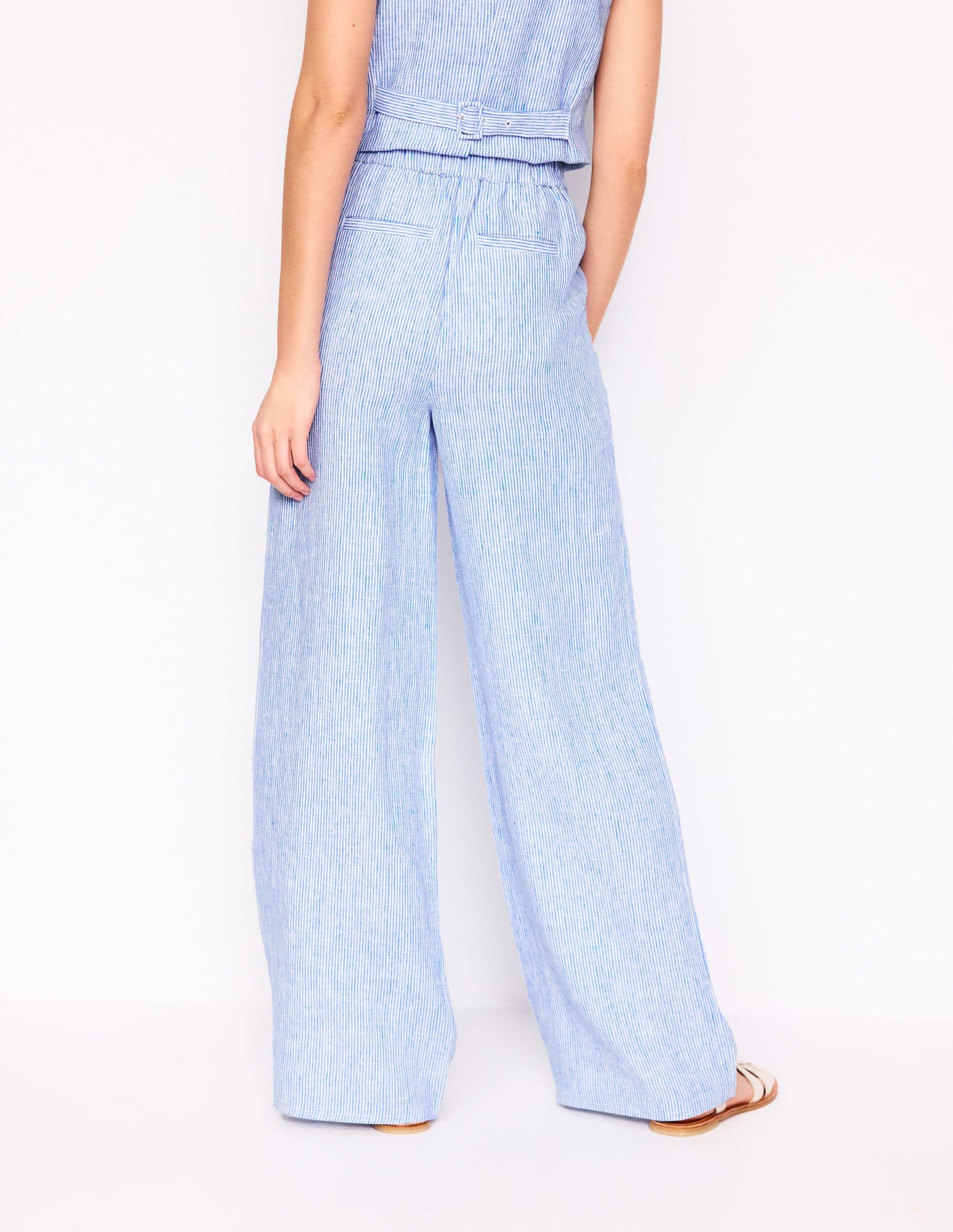 Dulwich Linen Trousers-Kingfisher Blue Fine Stripe-3