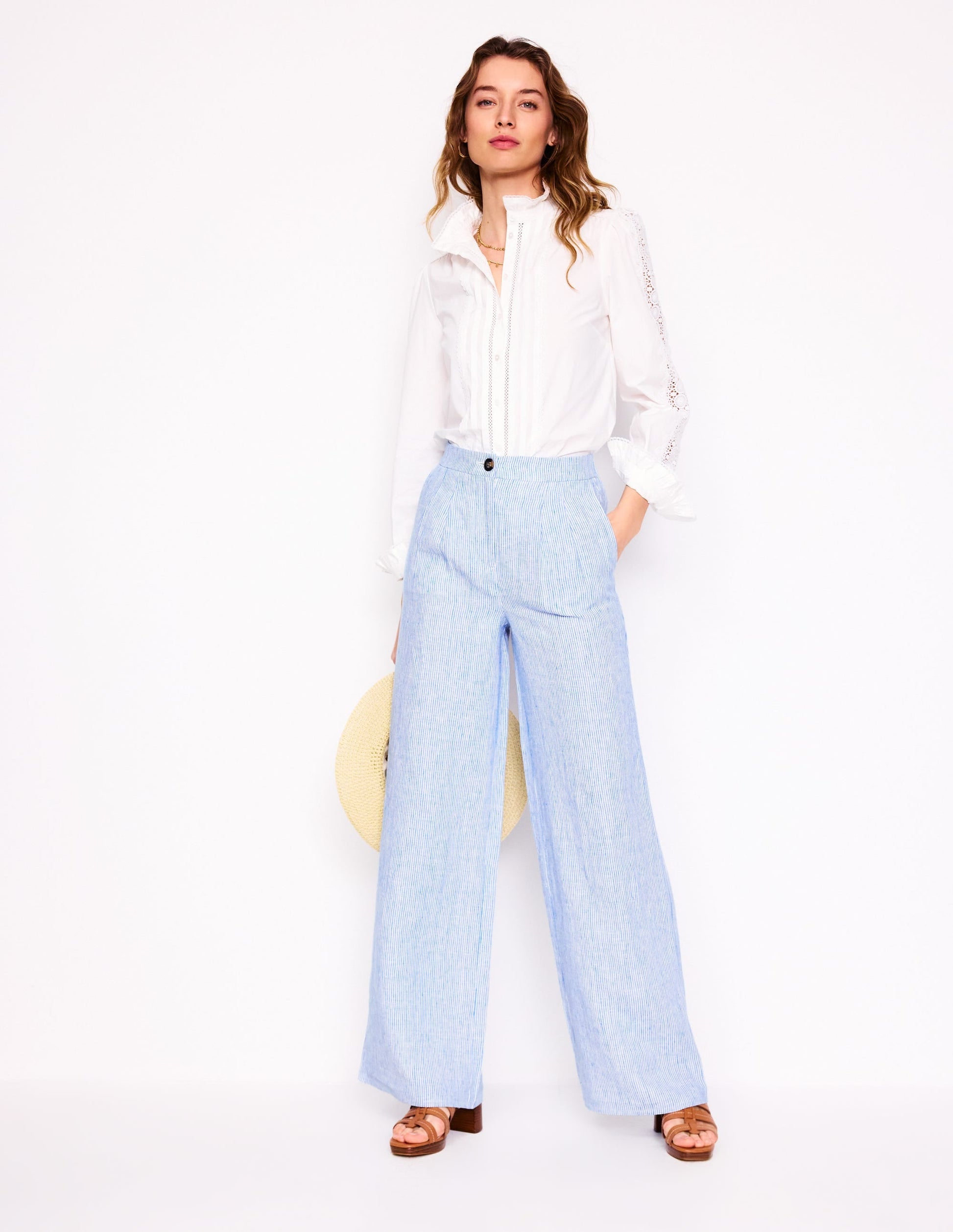 Dulwich Linen Trousers-Kingfisher Blue Fine Stripe-2