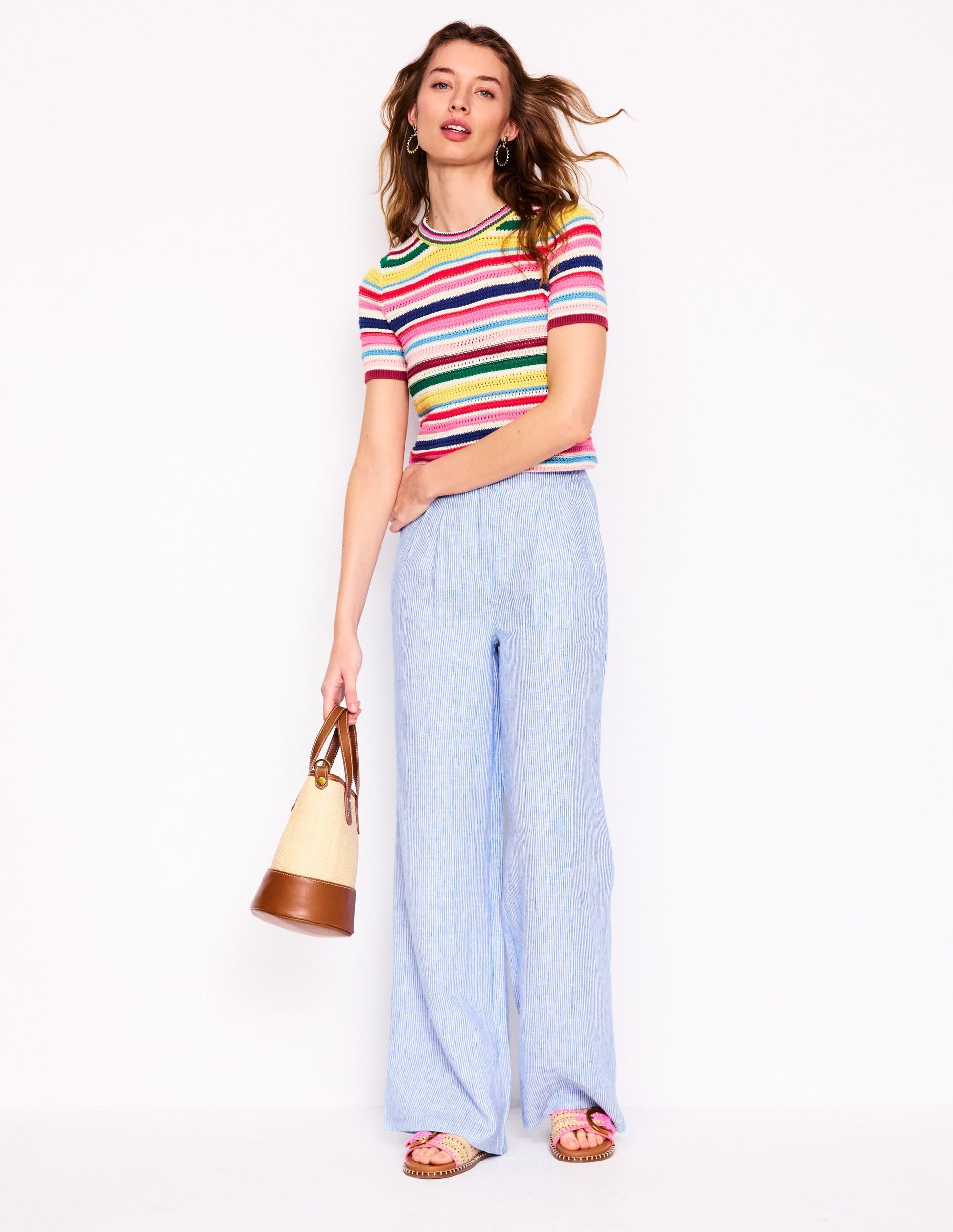 Dulwich Linen Trousers-Kingfisher Blue Fine Stripe-1