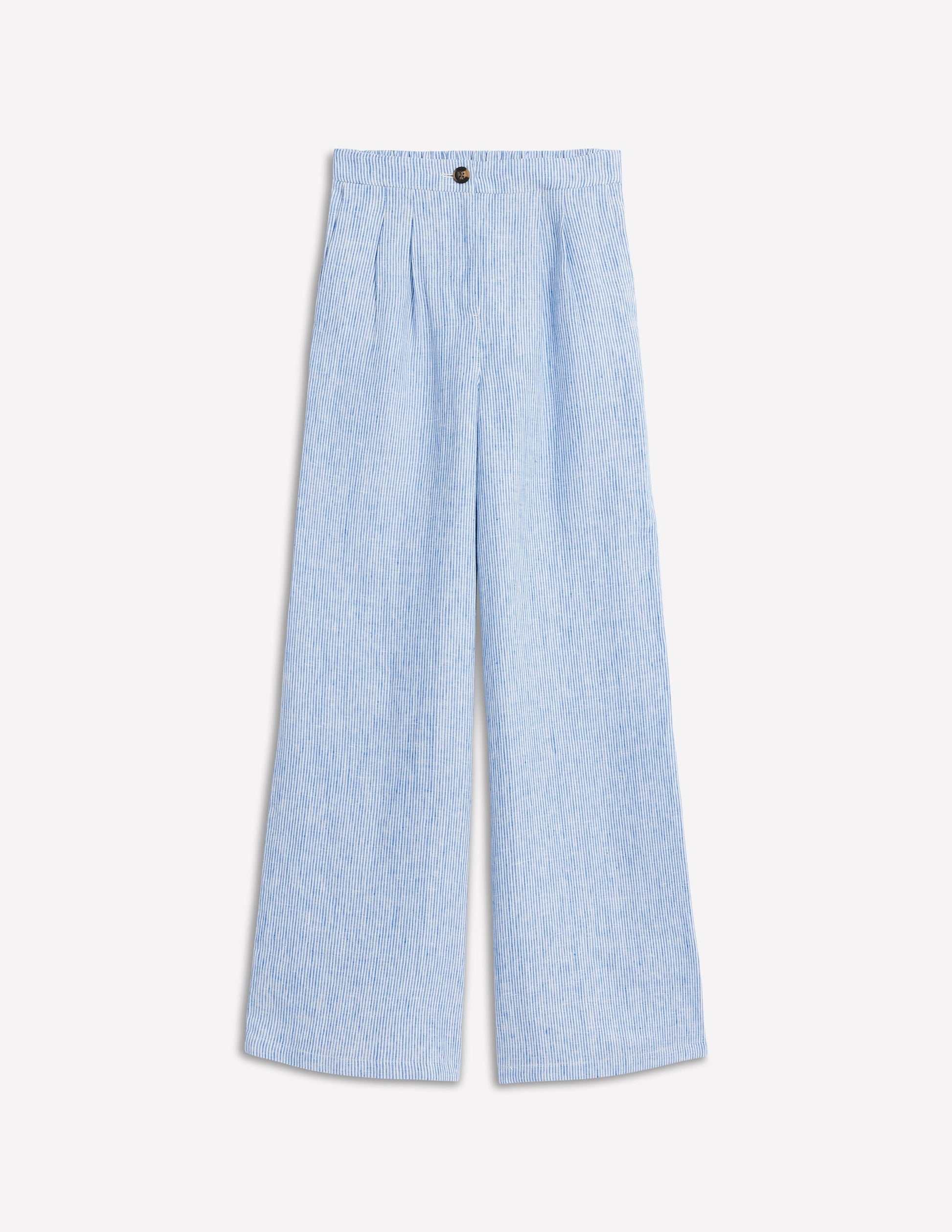 Dulwich Linen Trousers-Kingfisher Blue Fine Stripe-5