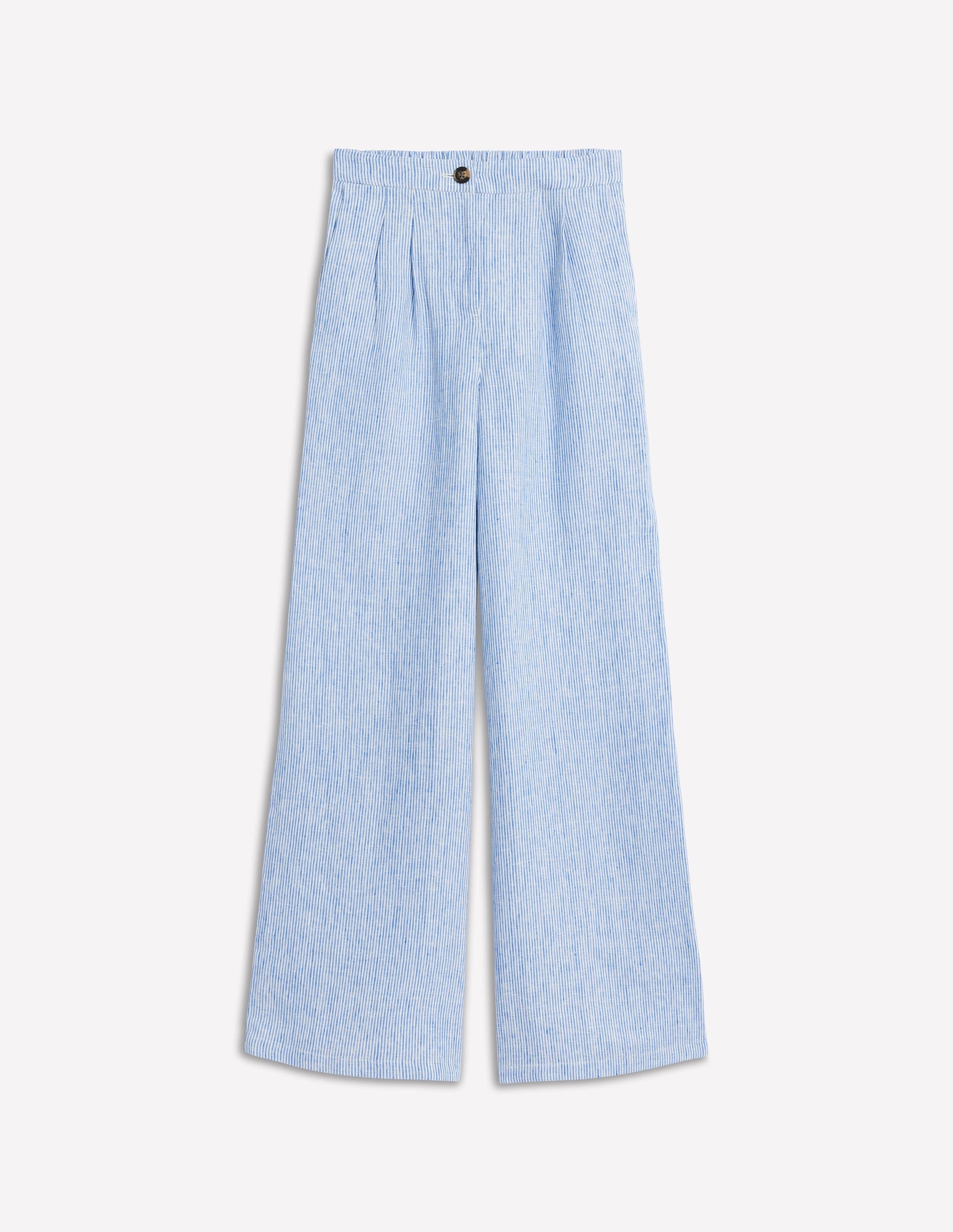 Dulwich Linen Trousers-Kingfisher Blue Fine Stripe - Image 5