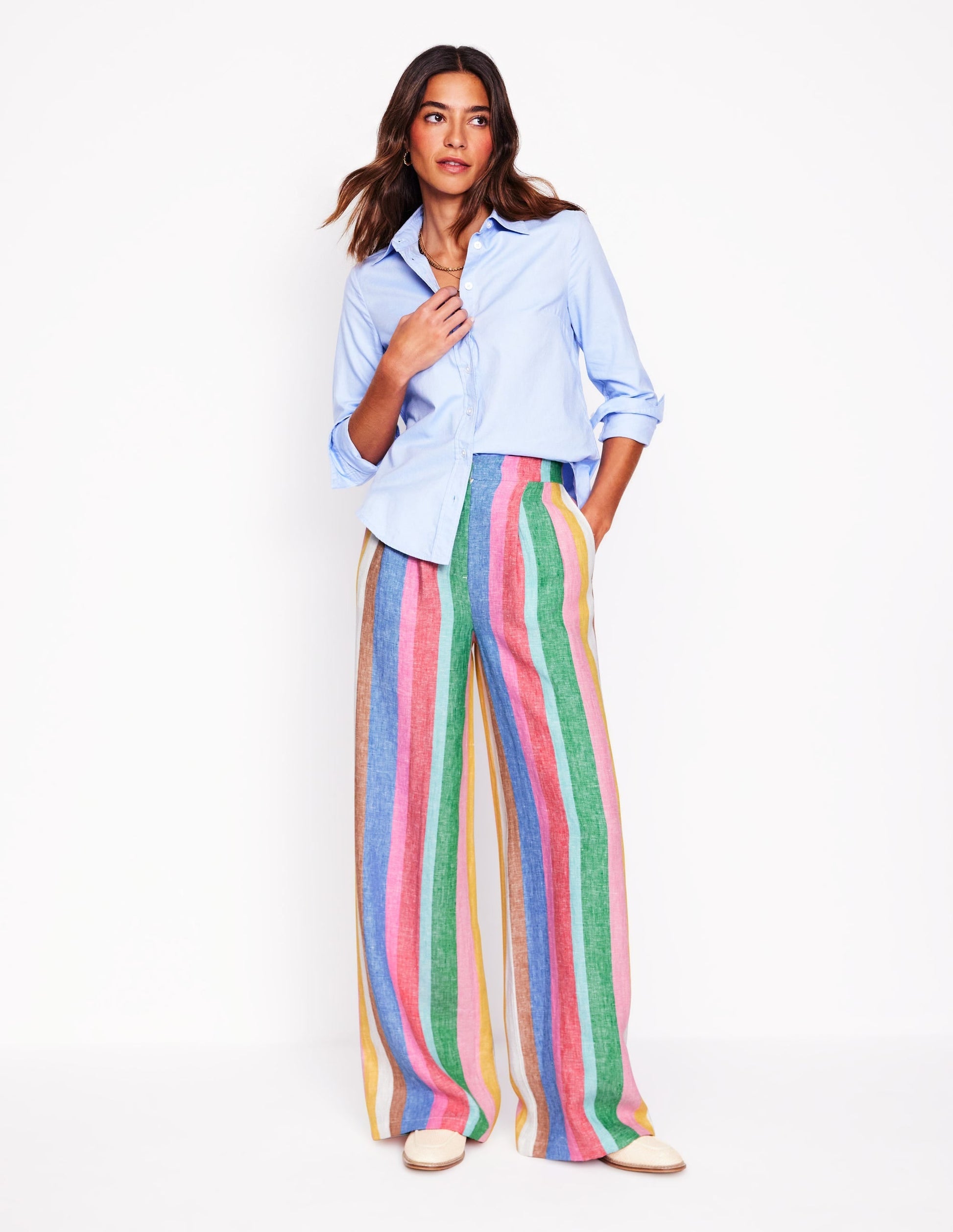 Dulwich Linen Trousers-Bright Rainbow Stripe-2