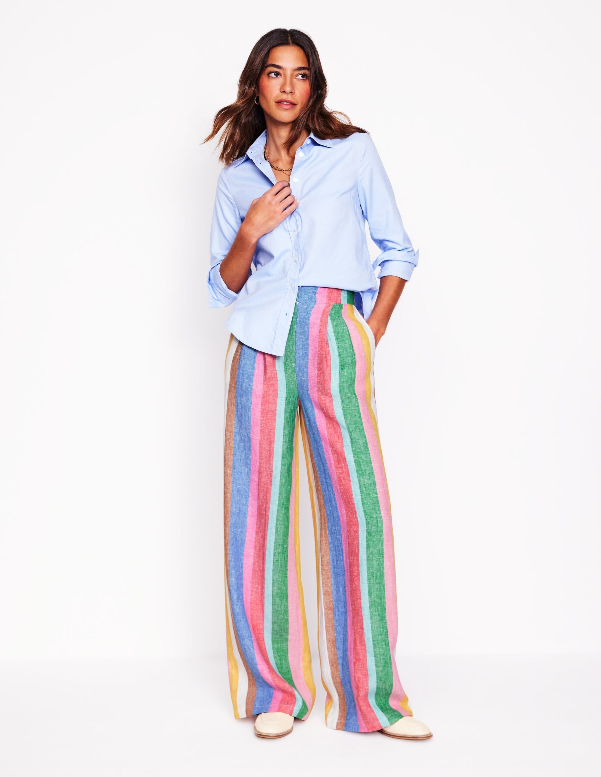 Dulwich Linen Trousers-Bright Rainbow Stripe - Image 2