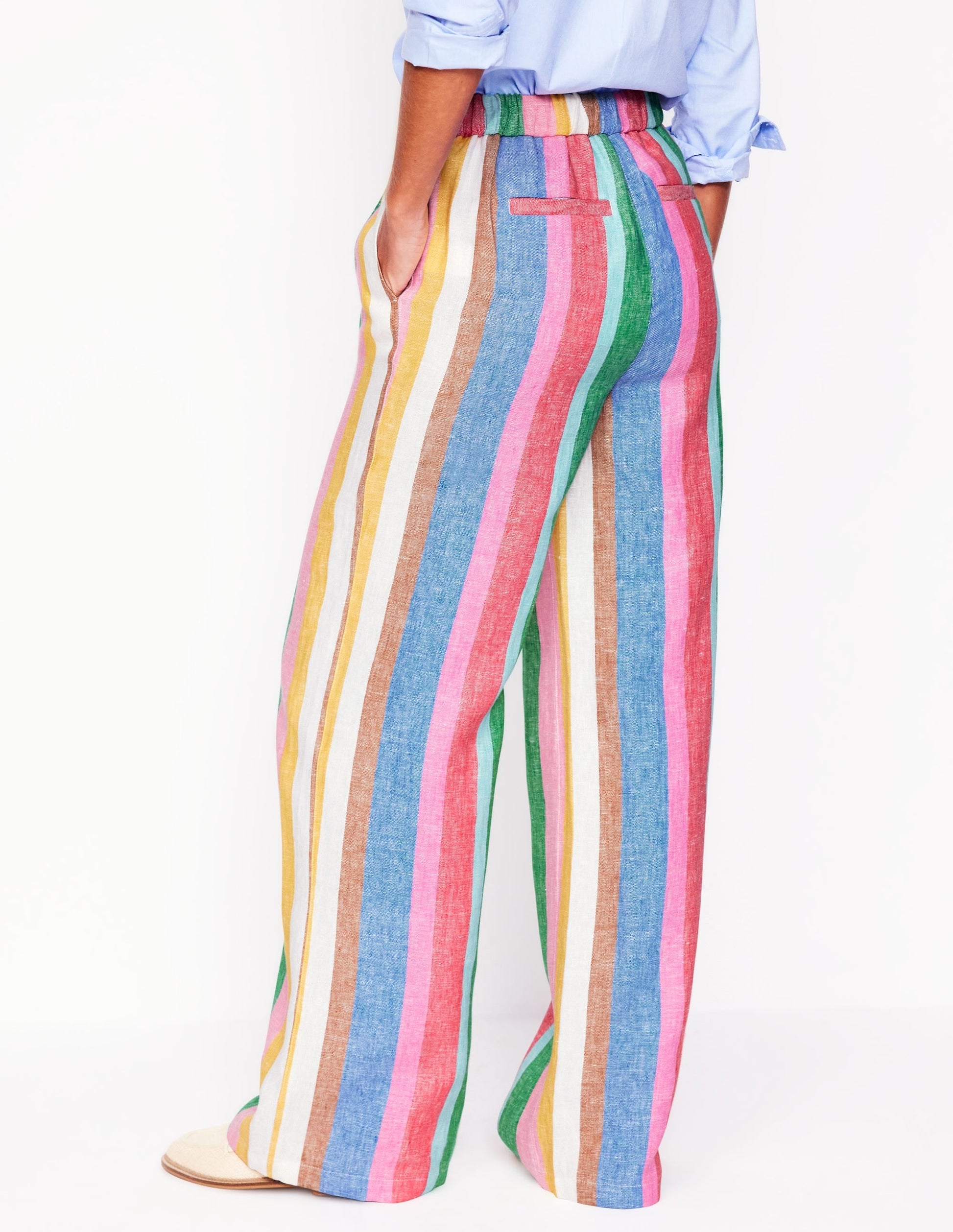 Dulwich Linen Trousers-Bright Rainbow Stripe-4