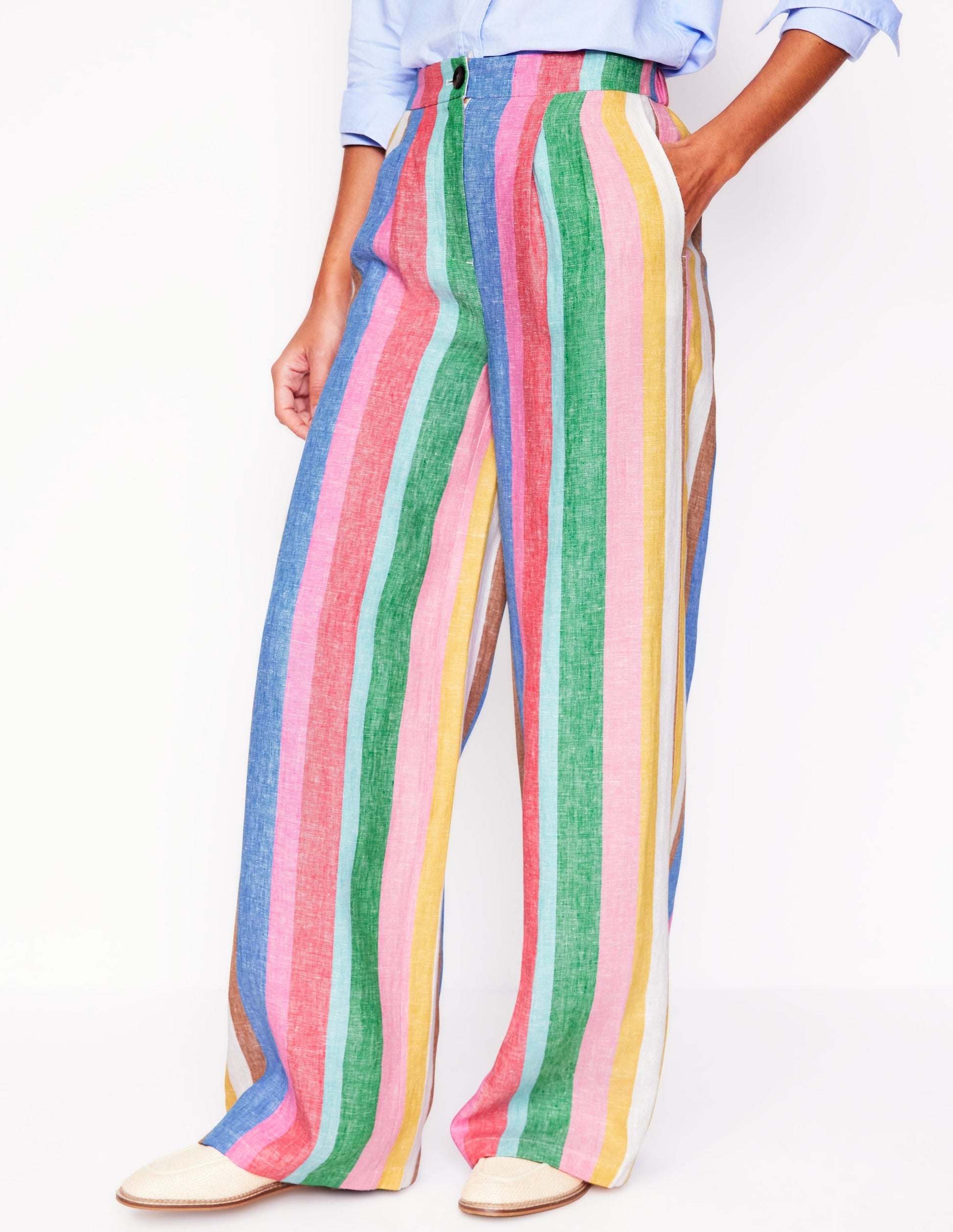 Dulwich Linen Trousers-Bright Rainbow Stripe-5