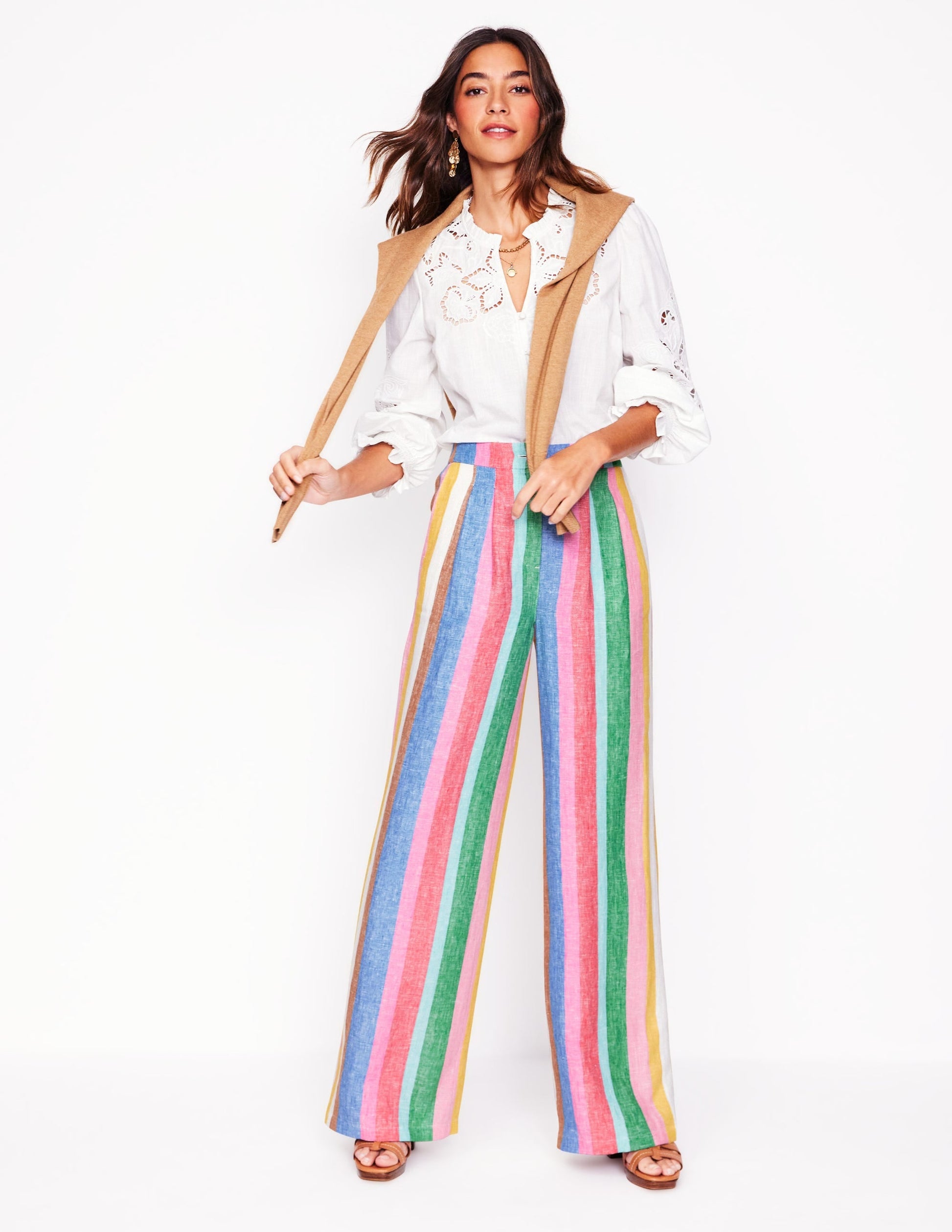 Dulwich Linen Trousers-Bright Rainbow Stripe-8