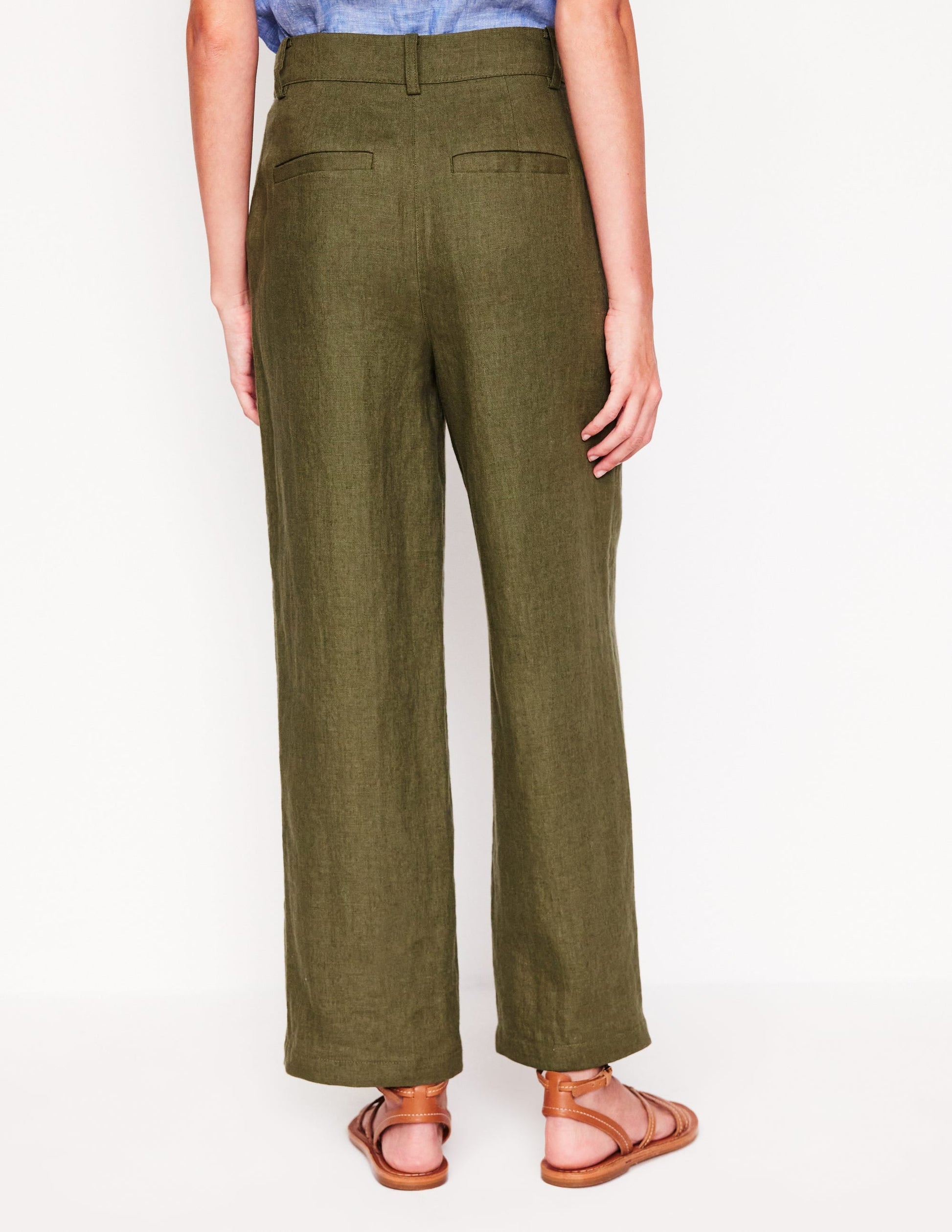 Westbourne Crop Linen Trousers-Woodland Green-3
