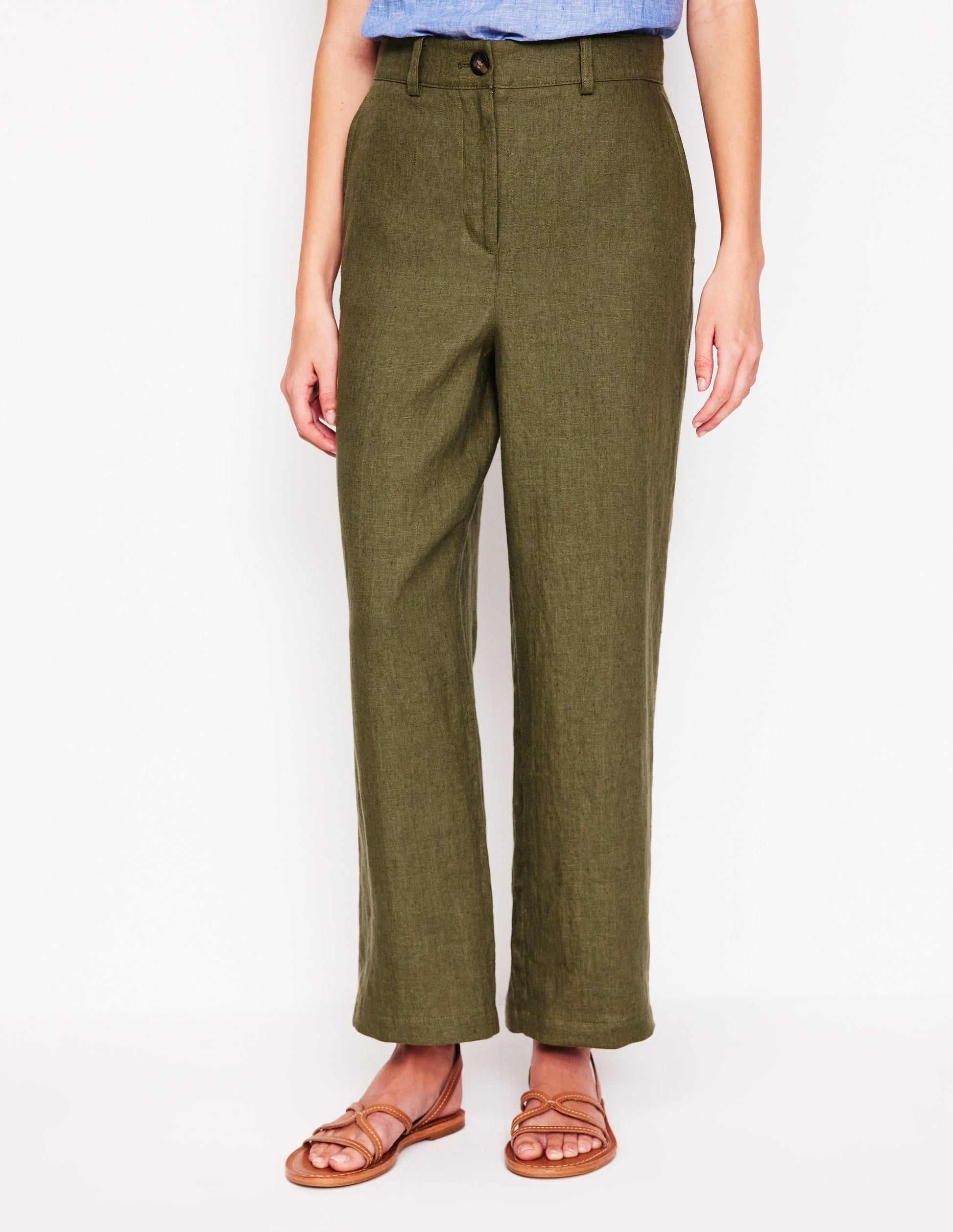 Westbourne Crop Linen Trousers-Woodland Green-4