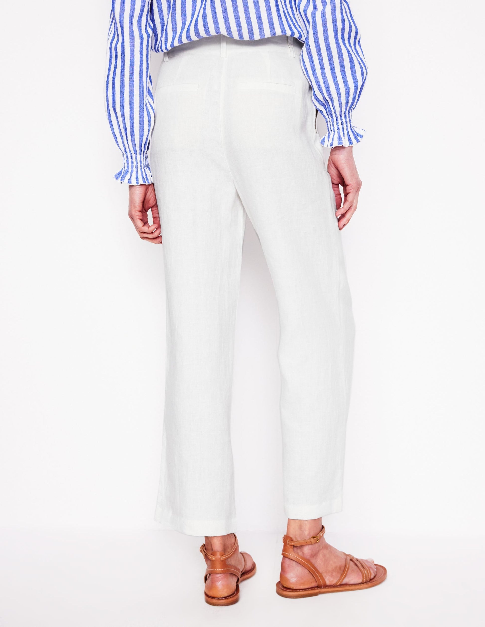 Westbourne Crop Linen Trousers-White-2