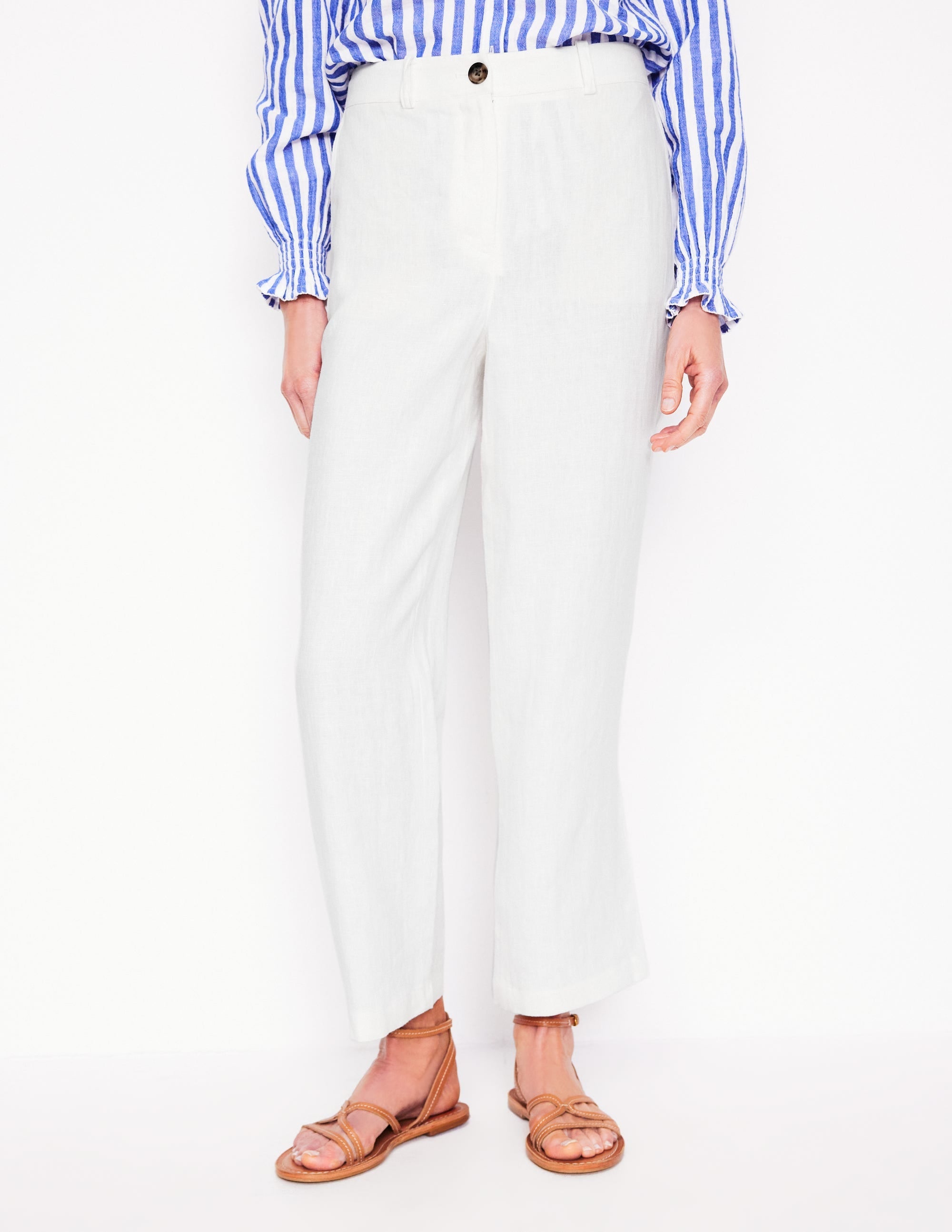 Westbourne Crop Linen Trousers-White - Image 3