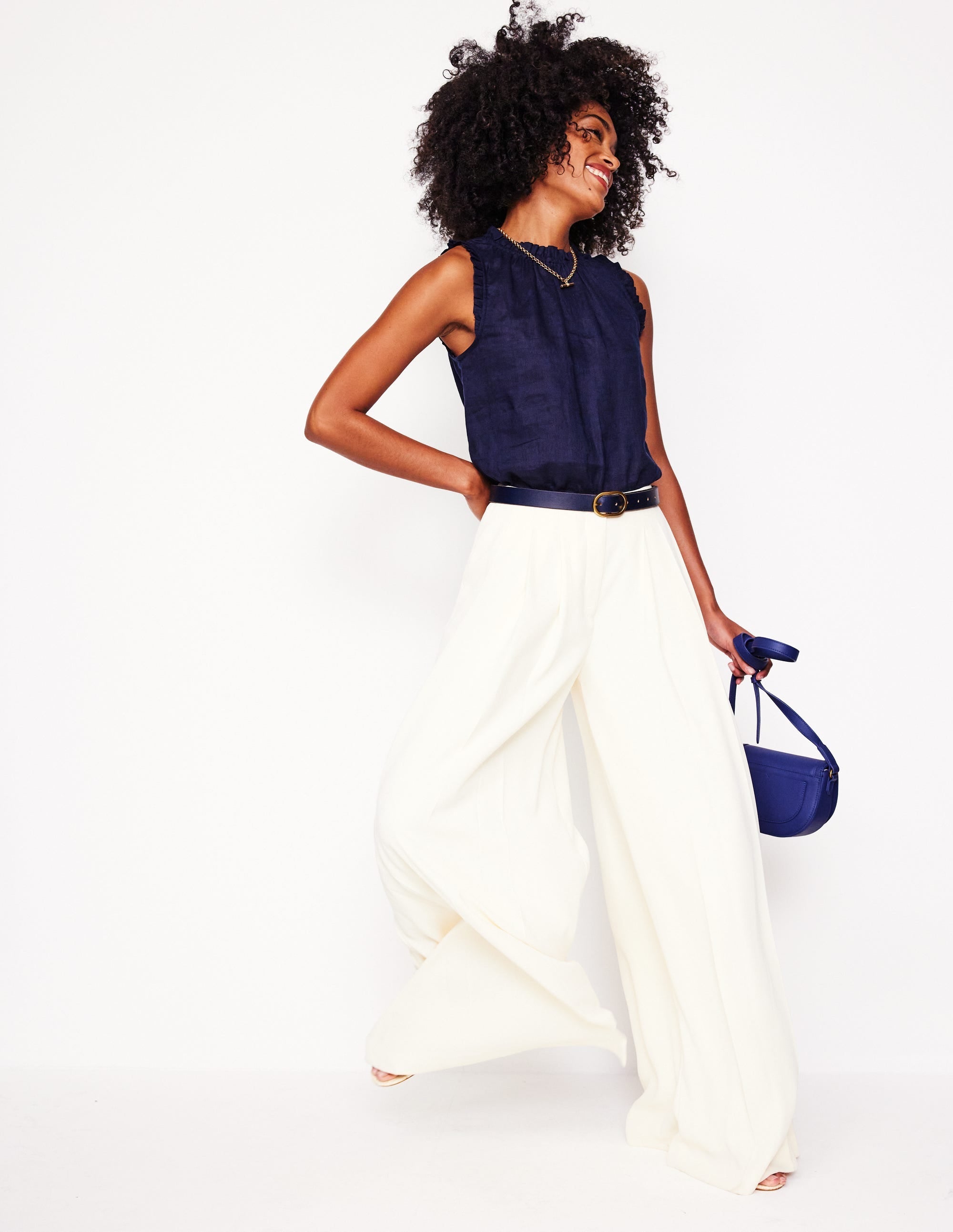 Pleated Wide Leg Trousers-Ivory - Image 2