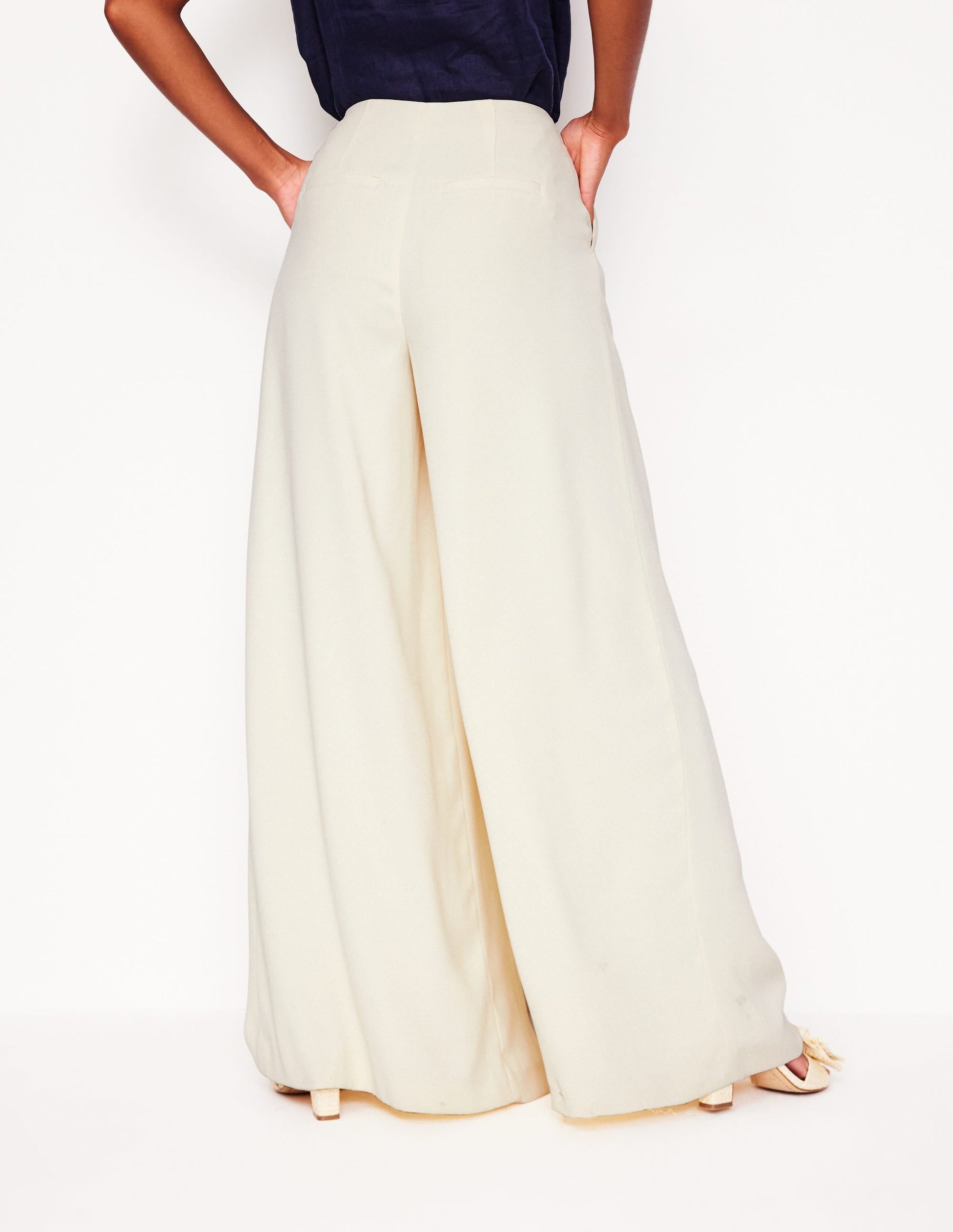 Pleated Wide Leg Trousers-Ivory-6