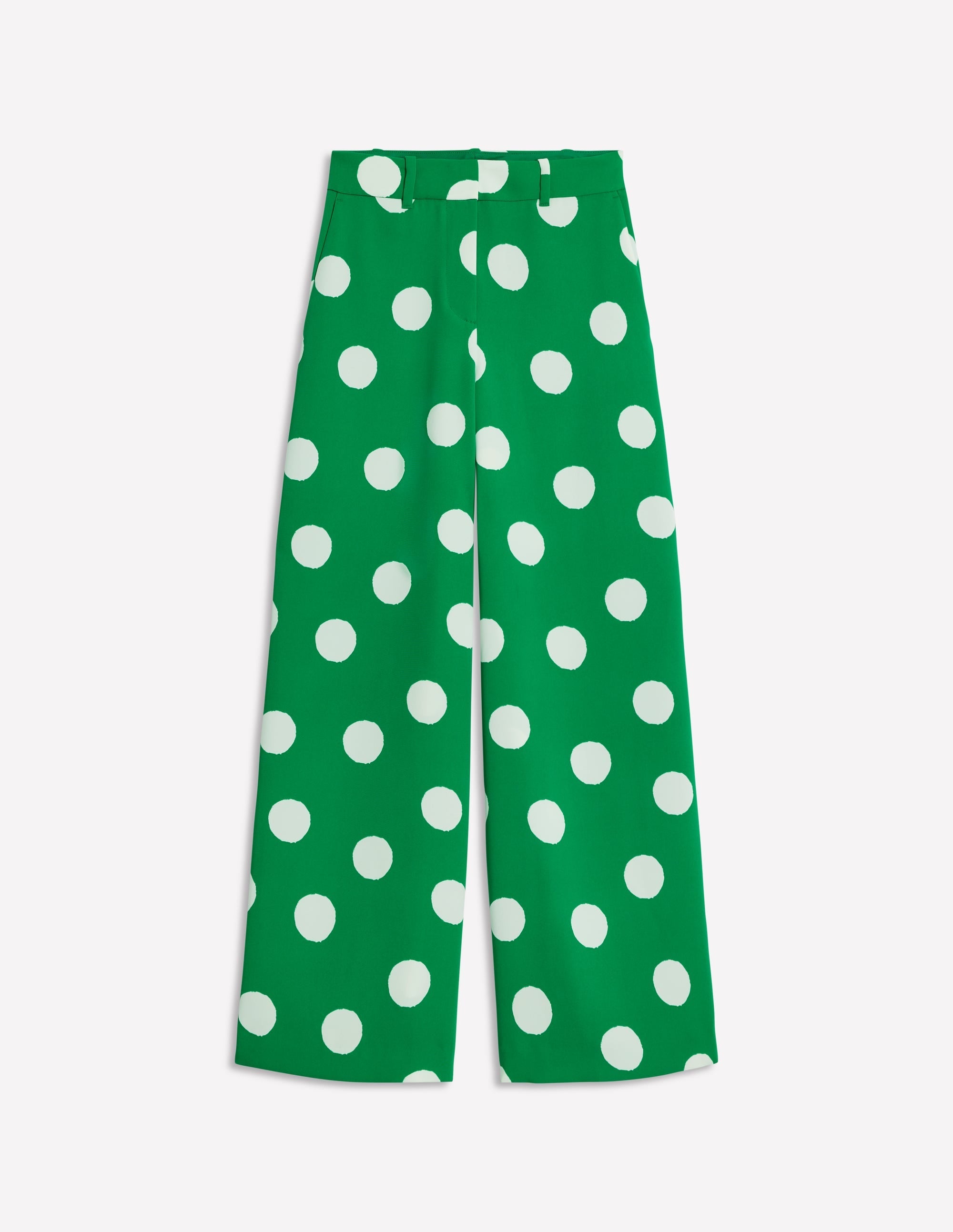 Wide Leg Trousers-Rich Emerald, Abstract Dot - Image 6