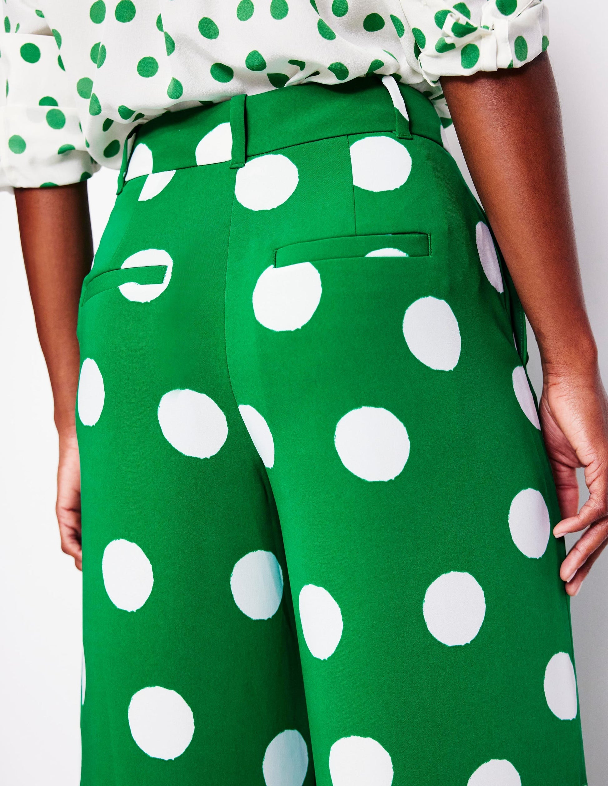 Wide Leg Trousers-Rich Emerald, Abstract Dot-3