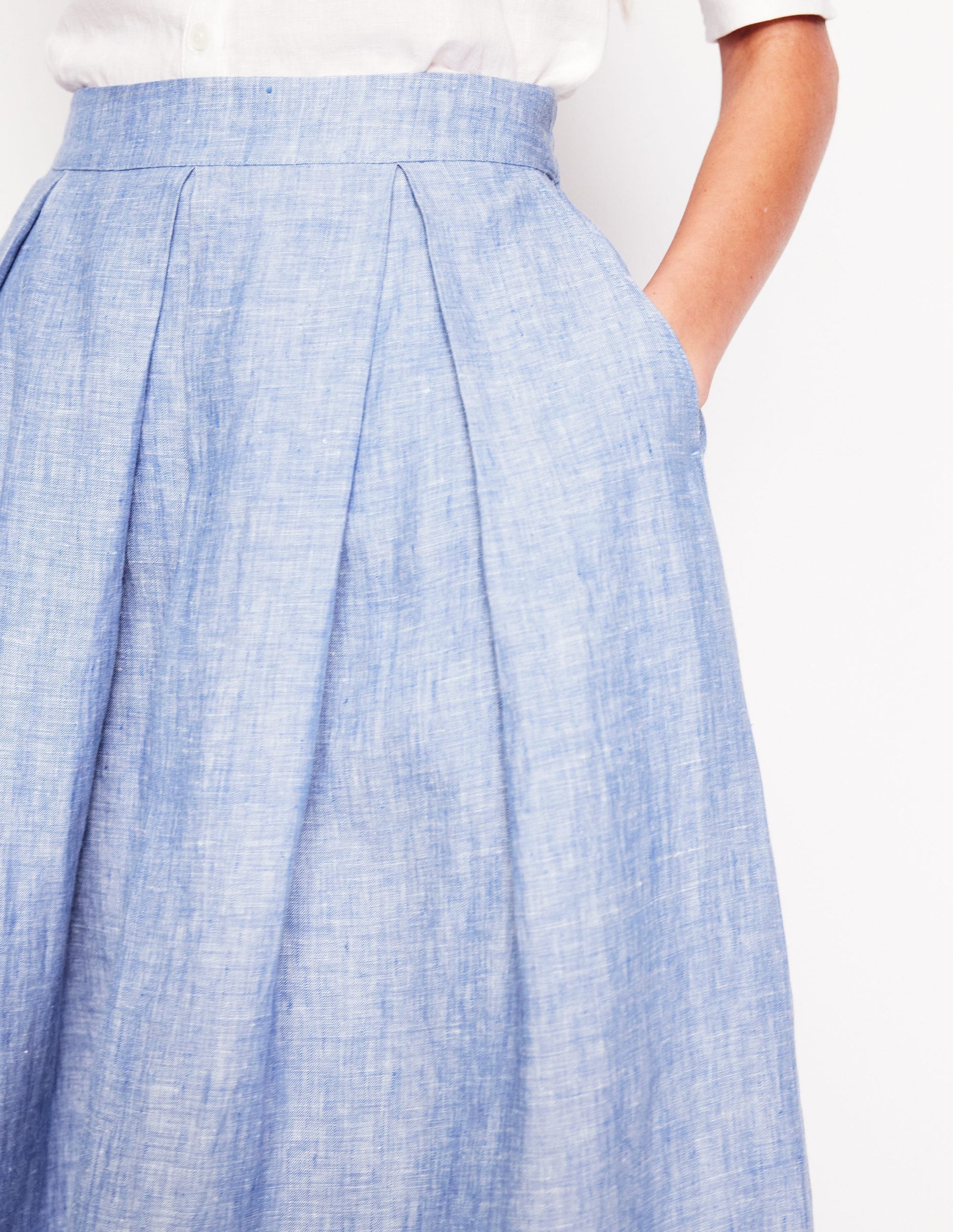 Verity Linen Midi Skirt-Grey Blue Chambray-2