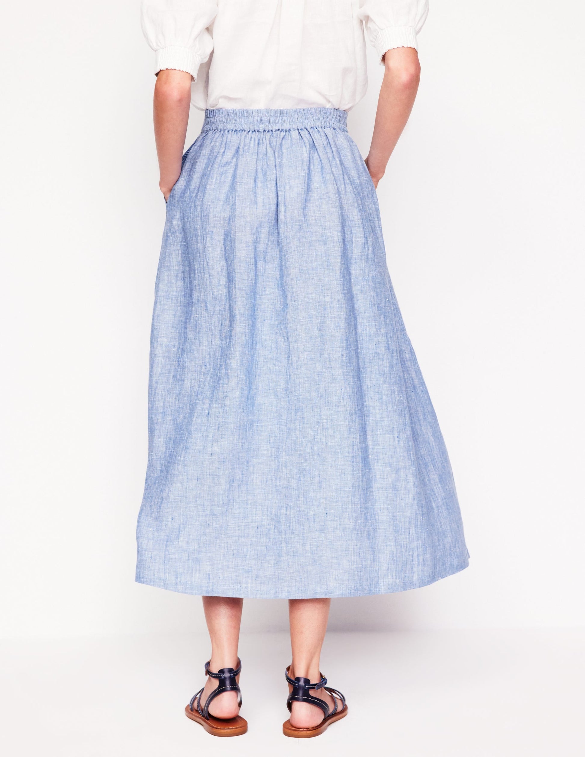 Verity Linen Midi Skirt-Grey Blue Chambray-3