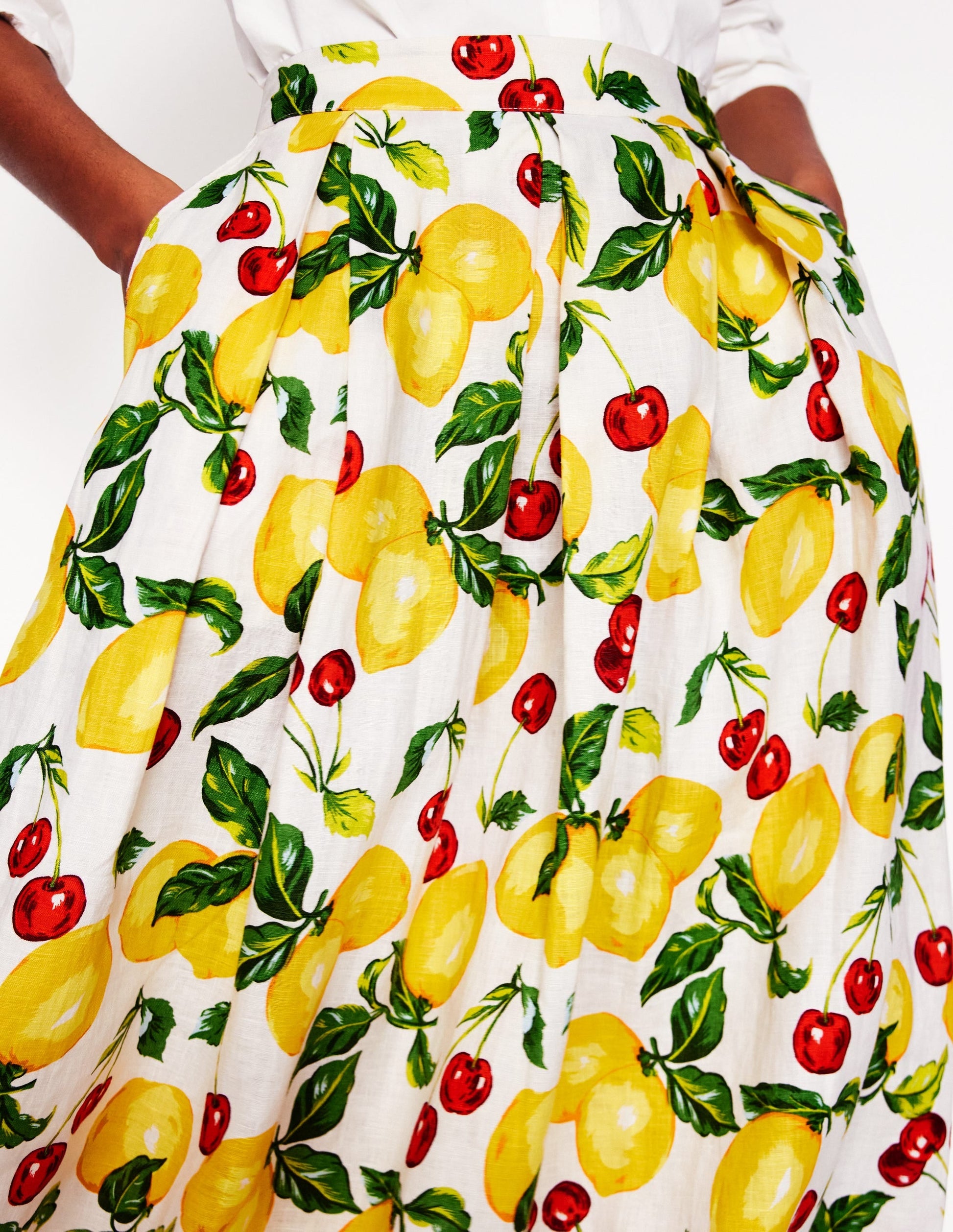 Verity Linen Midi Skirt-Multi, Cherries and Lemons-2