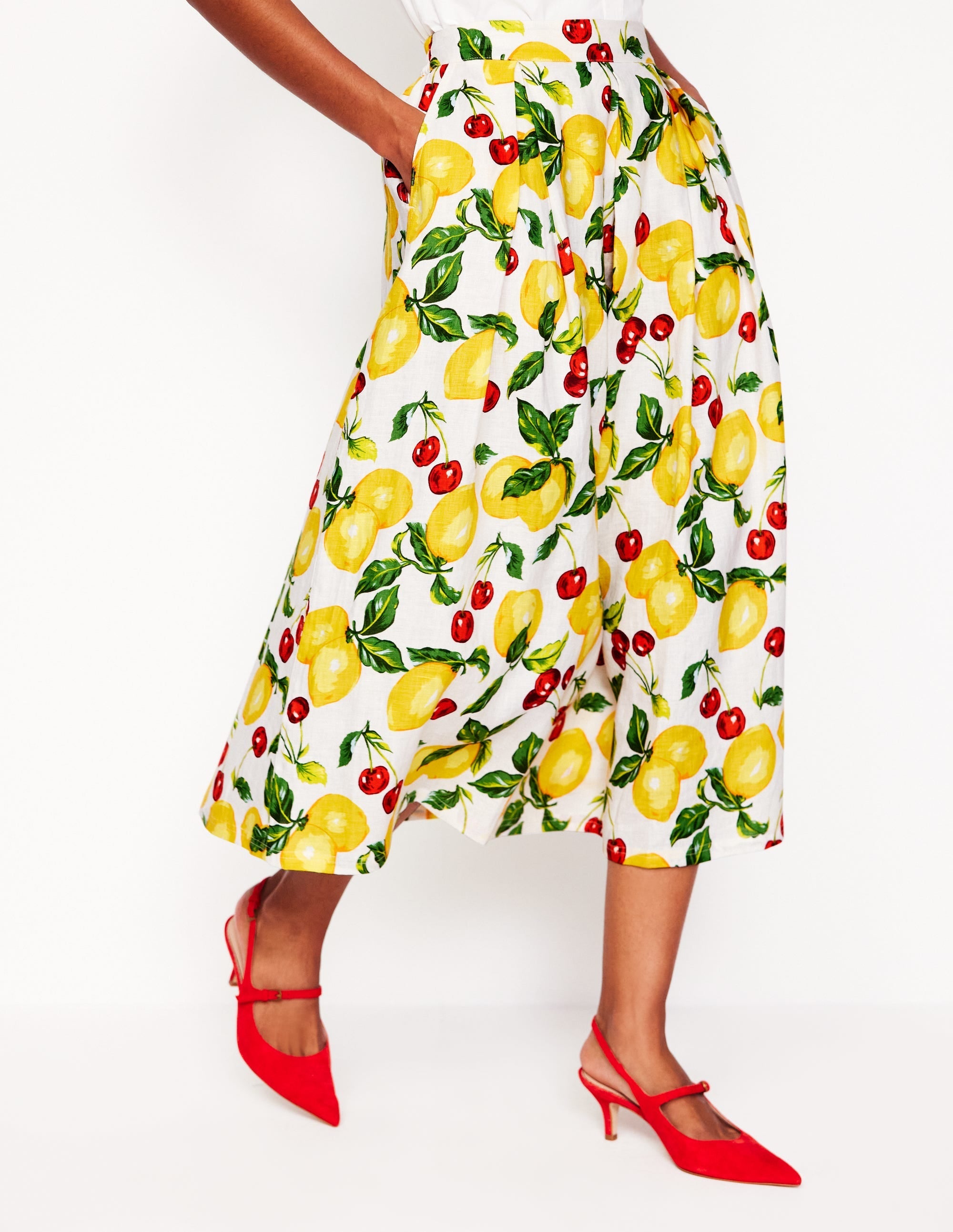 Verity Linen Midi Skirt-Multi, Cherries and Lemons - Image 4