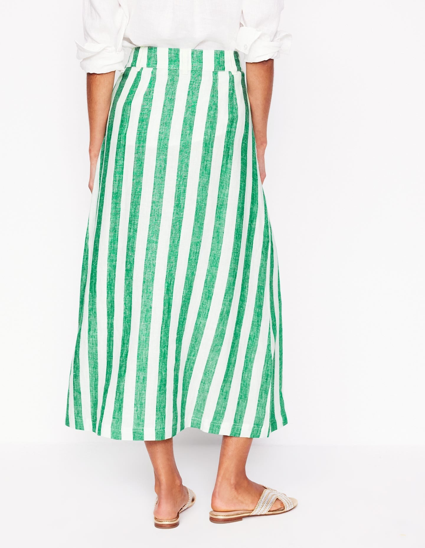 Thomasina Linen Midi Skirt-Rich Emerald Stripe-3