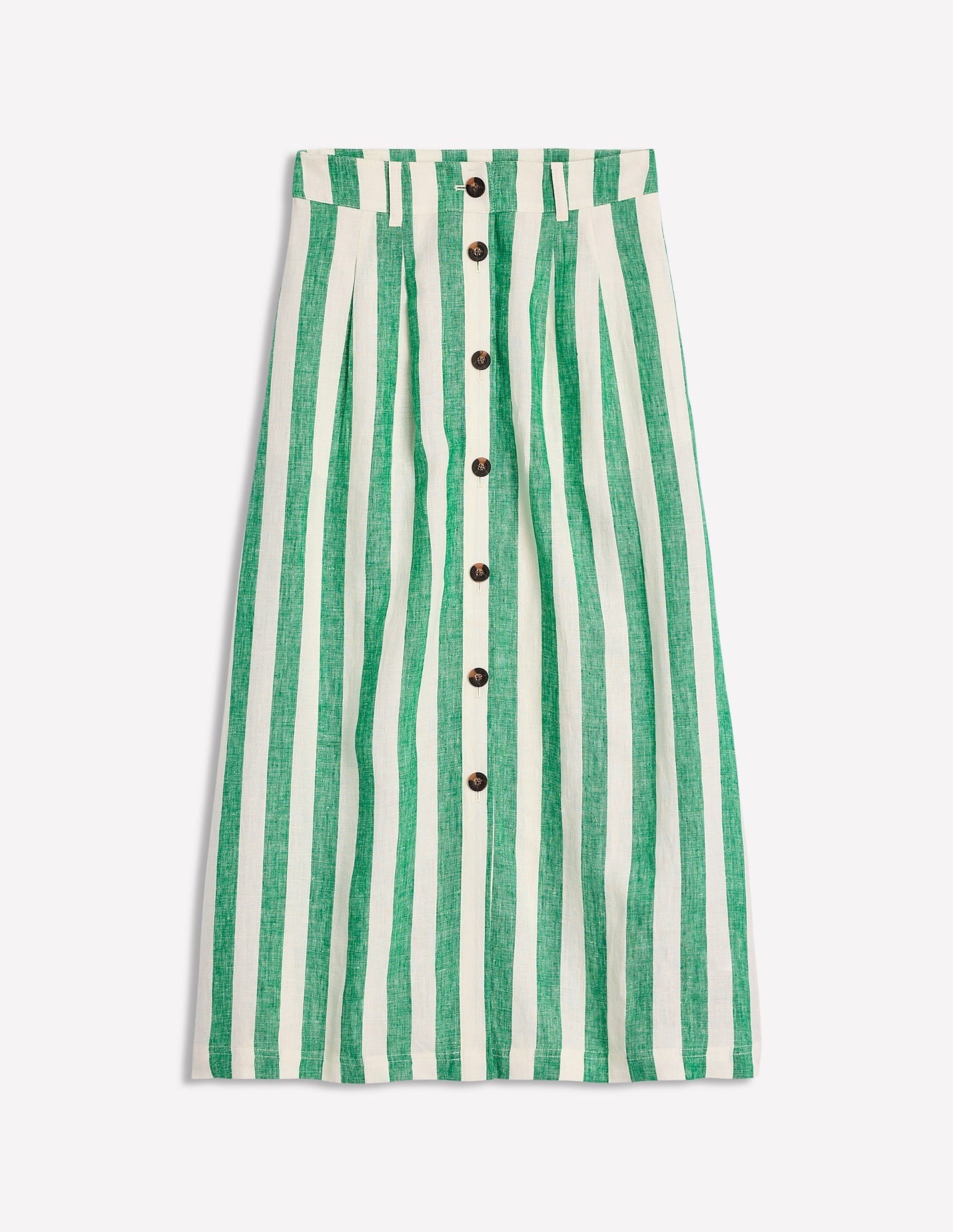Thomasina Linen Midi Skirt-Rich Emerald Stripe - Image 5
