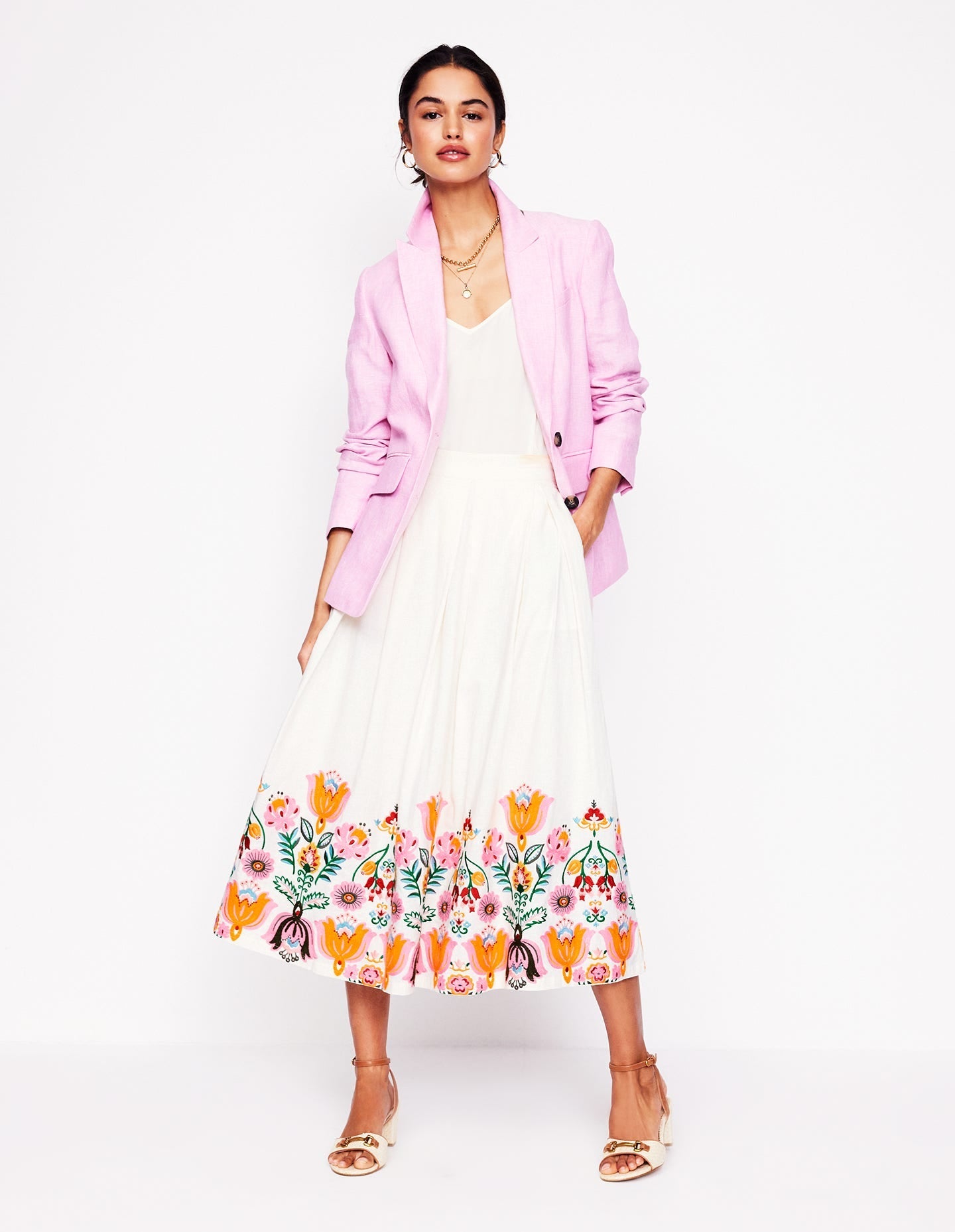 Verity Embroidered Linen Skirt-Ivory-2