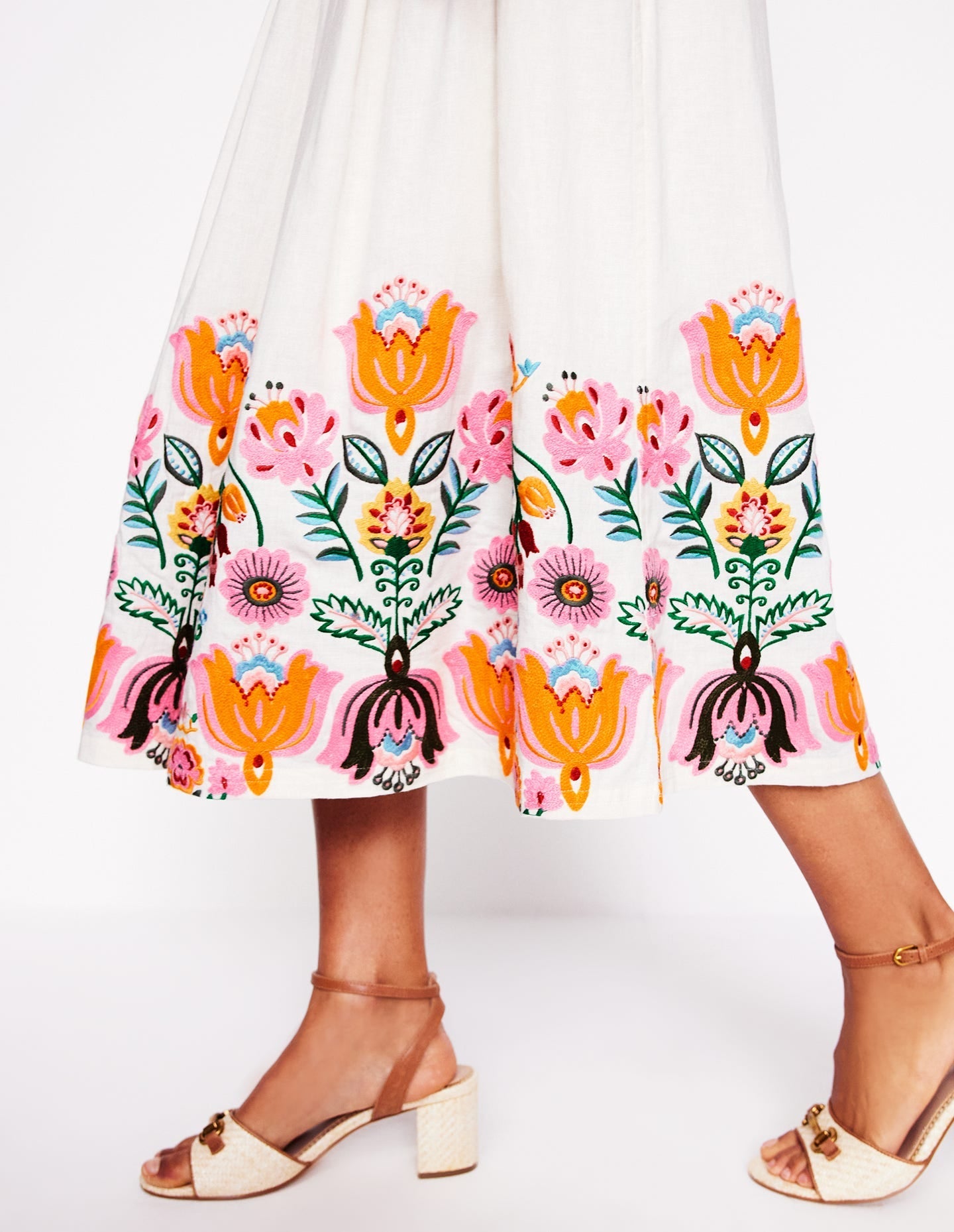 Verity Embroidered Linen Skirt-Ivory - Image 3