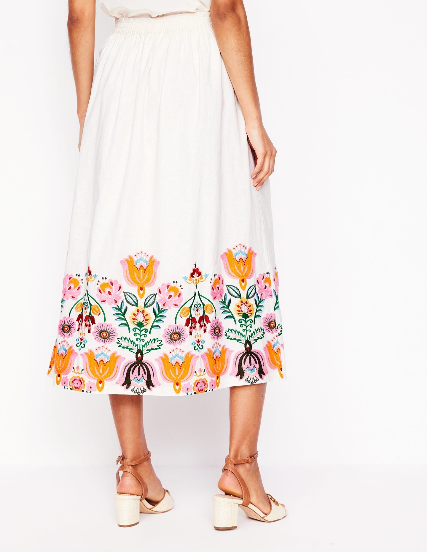 Verity Embroidered Linen Skirt-Ivory-4